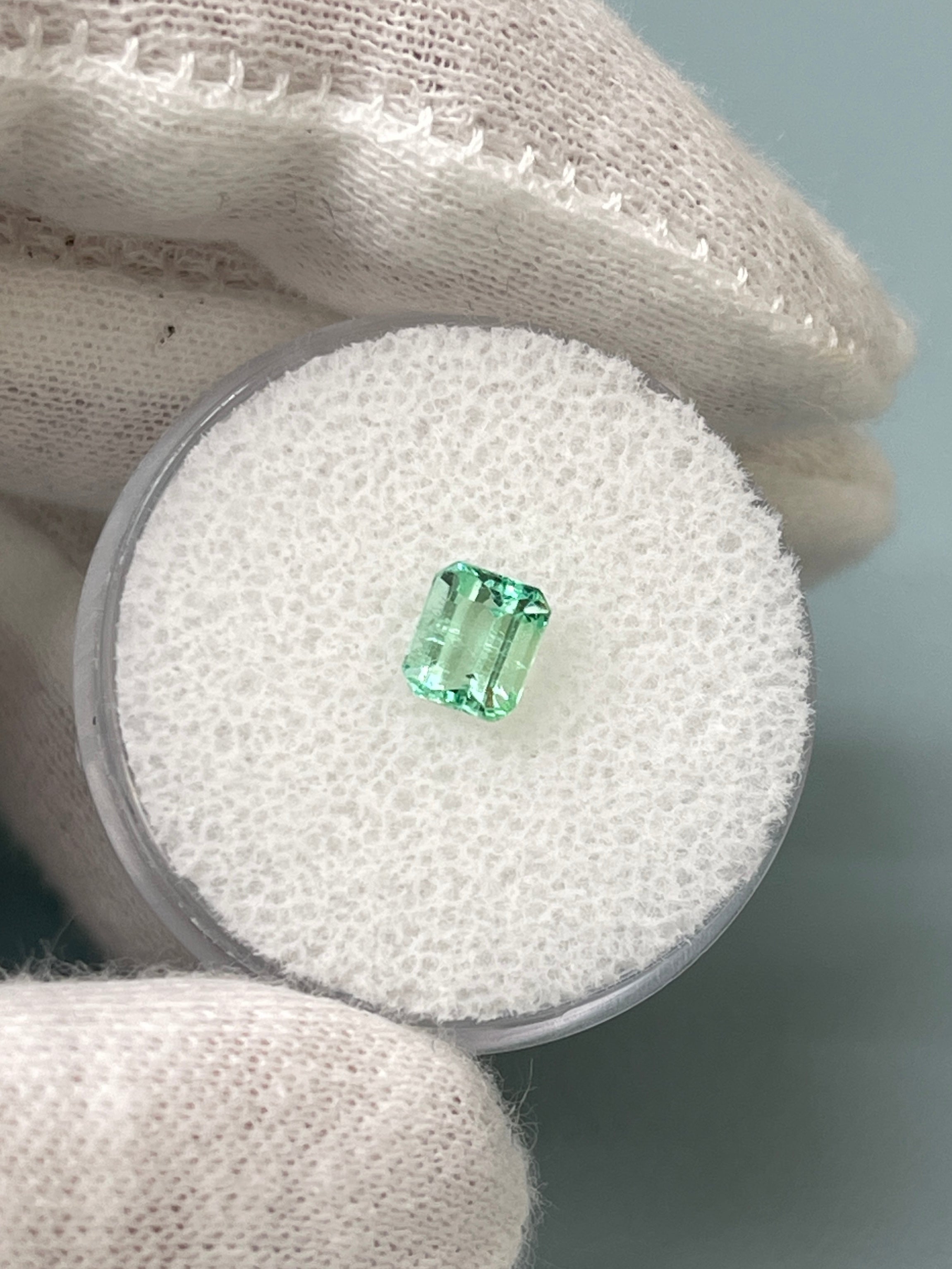 14K Gold Custom Pendant with 0.57 Carat 5.5x4.6mm Pastel Green Natural Colombian Loose Emerald - Emerald Cut Gemstone Jewelry for Elegant Necklace & Special Occasion Gifts