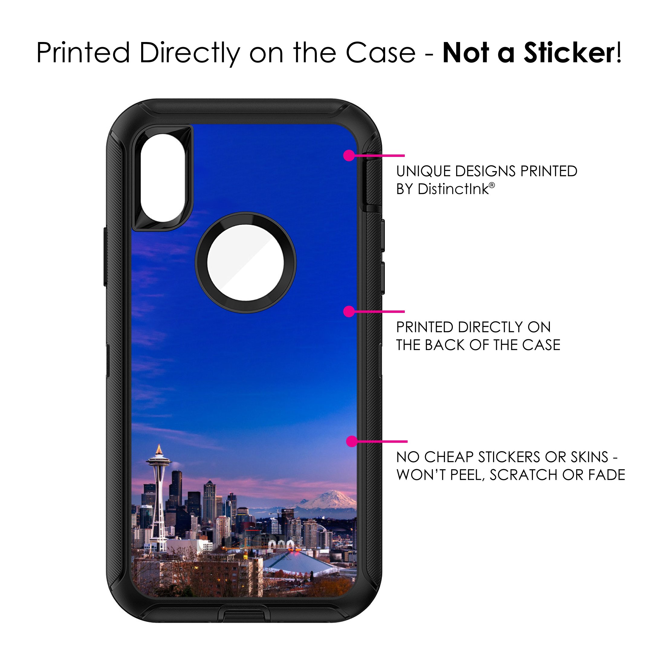 DistinctInk iPhone XR Case (6.1 Inch) - Durable Protective Cover Replacement for OtterBox Defender - Seattle Skyline Night Design - Perfect for Travelers & Seattle Lovers - Ideal for Outdoor Activities & Daily Use