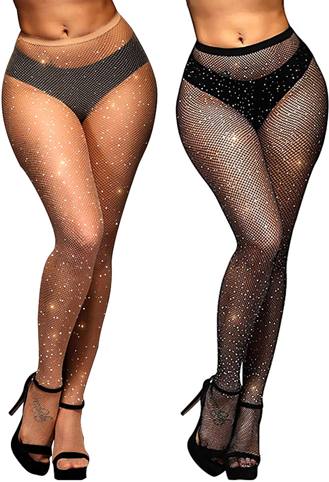 Sparkly Rhinestone Fishnet Stockings - High Waist Glitter Tights & Pantyhose for Women | Perfect for Parties, Halloween Costumes & Nightclub Outfits