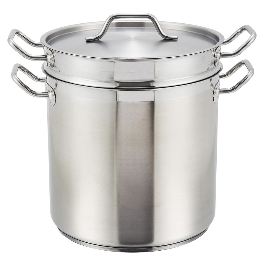 Winco 20 Qt Stainless Steel Double Boiler with Lid - Perfect for Candy Making, Sauces & Melting Chocolate