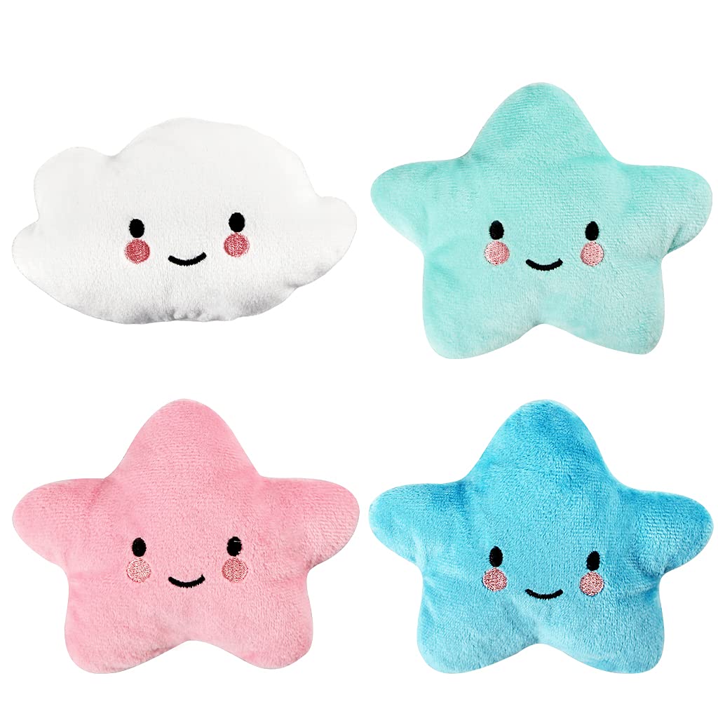 IFOYO 4 Pack Squeaky Plush Dog Toys - Cute Star & Cloud Design Chew Toys for Small & Medium Puppies - Durable Pet Toys for Teething, Playtime & Training (Dark Color)