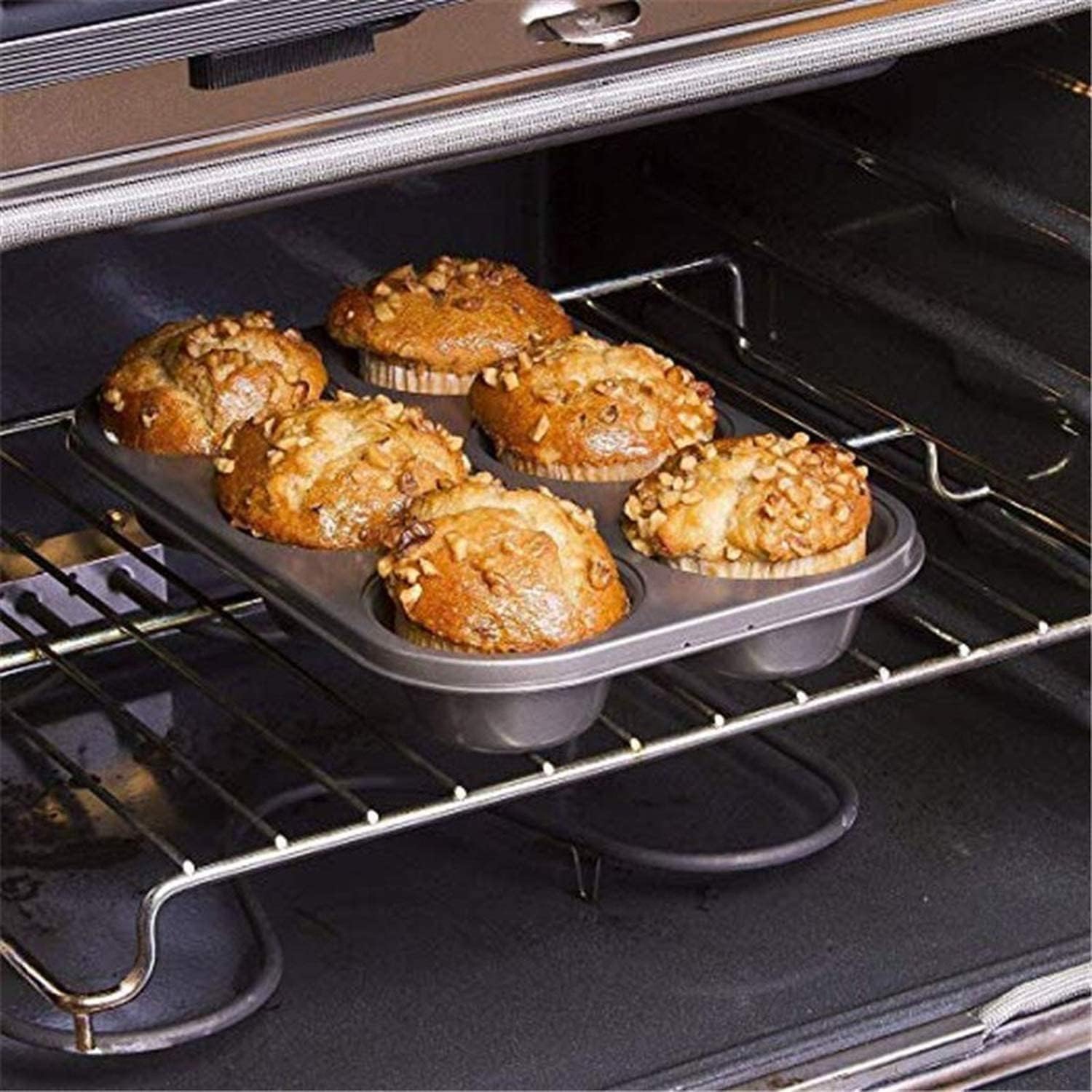 Kuber Industries 6-Slot Non-Stick Cupcake Pan | Premium Baking Muffin Tray for Perfect Cupcakes & Small Cakes (Black) - Ideal for Home Baking, Parties & Gift Giving