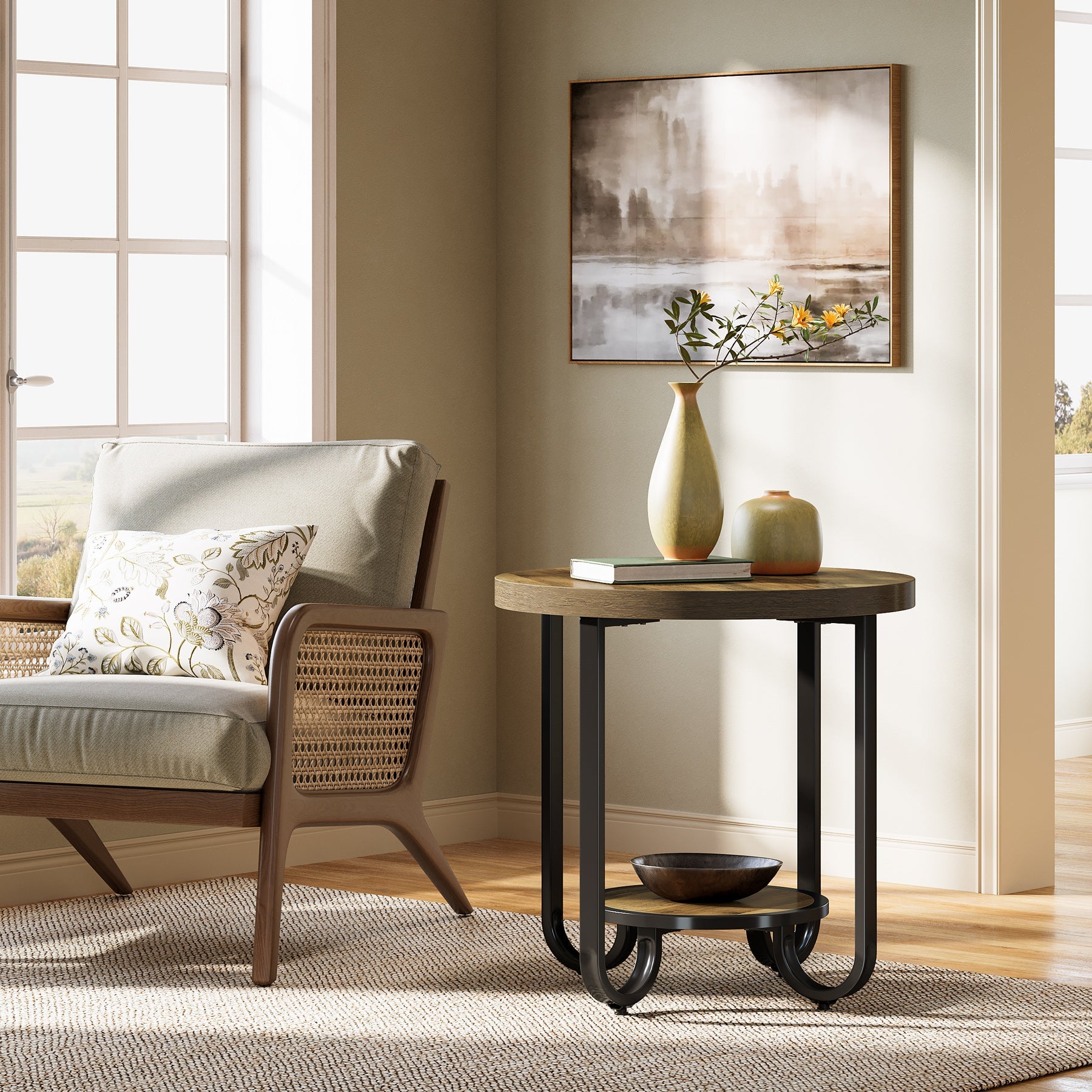 2 Tier Round End Table with Curved Metal Legs - Modern Side Table & Nightstand for Living Room, Bedroom, Office - Perfect for Small Spaces & Home Decor
