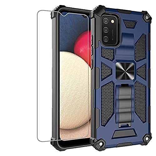 Military Grade Shockproof Samsung Galaxy A32 Case with Tempered Glass Screen Protector & Kickstand - Blue | Heavy Duty Protective Phone Cover for Everyday Use, Travel, and Outdoor Activities