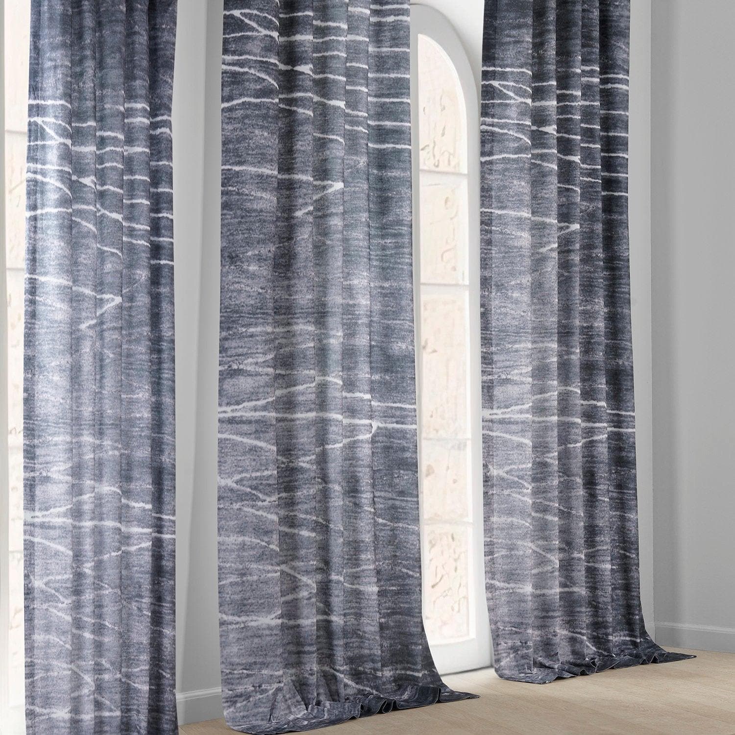 Coal Black Abstract Textured Printed Cotton Curtains for Living Room & Bedroom - Modern Window Drapes for Home Decor