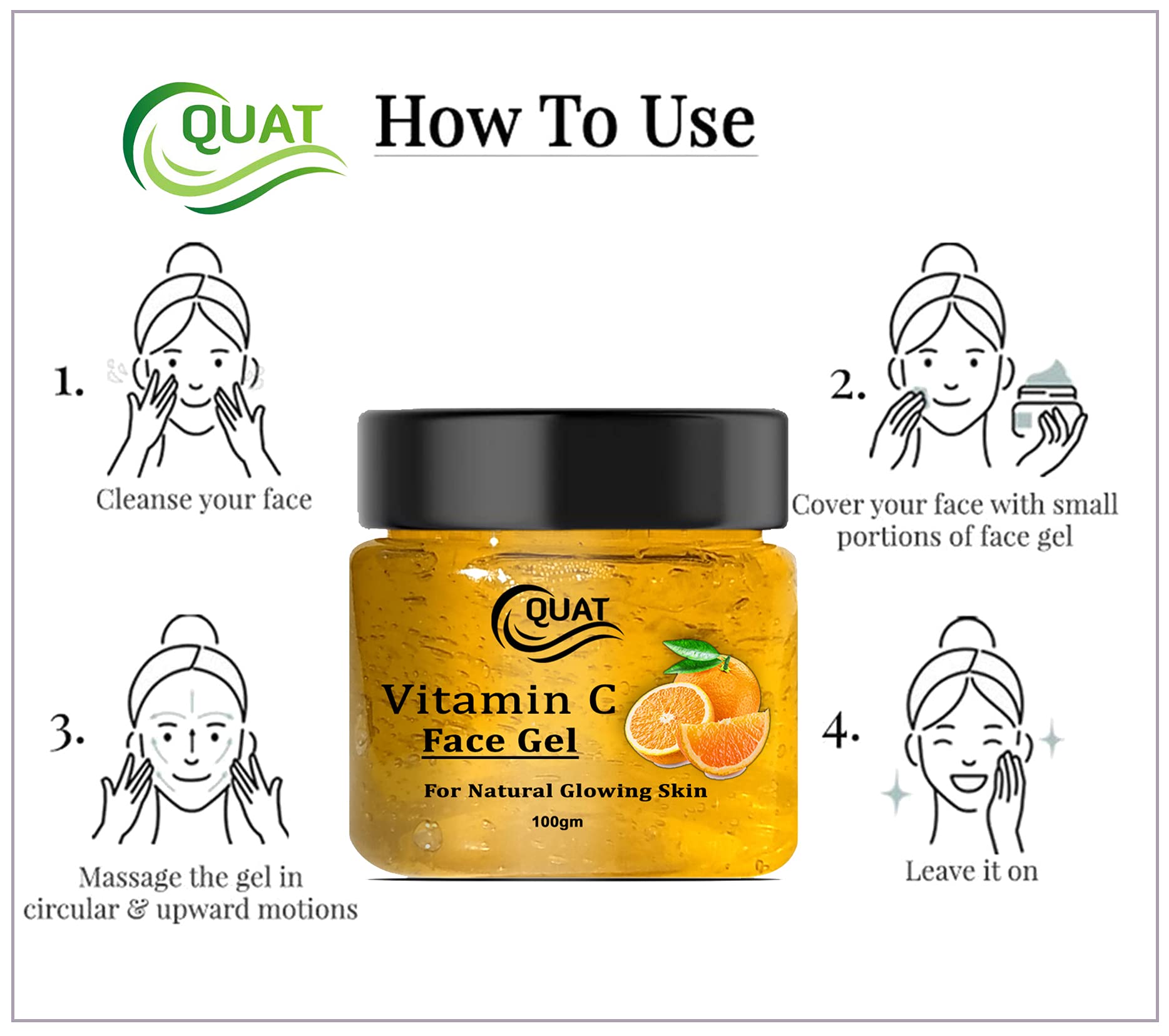 Quat Vitamin C Face Gel for Natural Glowing Skin - Brightening & Hydrating Facial Moisturizer for Women & Men (100g) | Daily Skincare Routine, Anti-Aging & Dark Spot Treatment