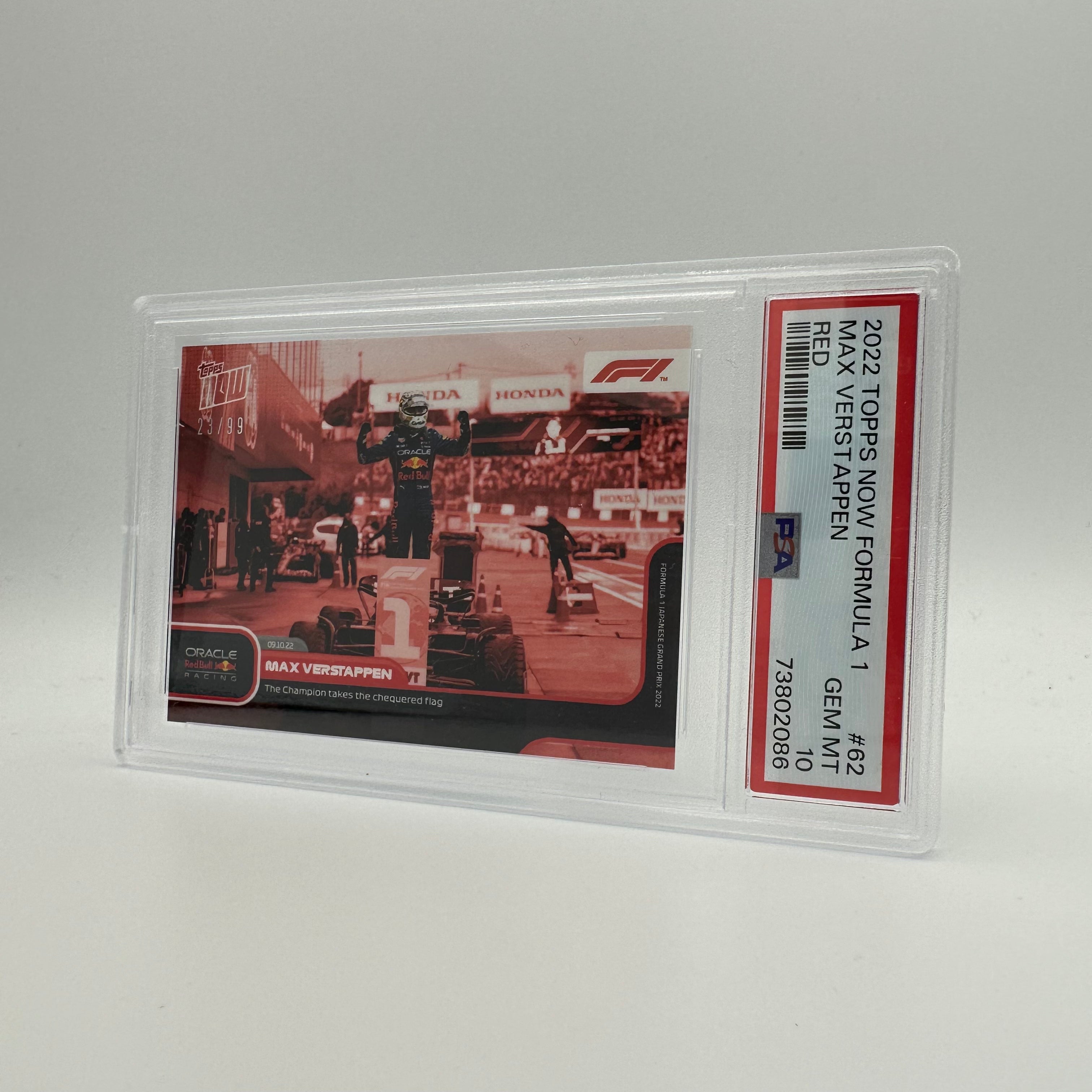 PSA 10 Graded 2023 Max Verstappen #62 Red Parallel 23/99 - Rare F1 Trading Card for Collectors & Sports Memorabilia Enthusiasts