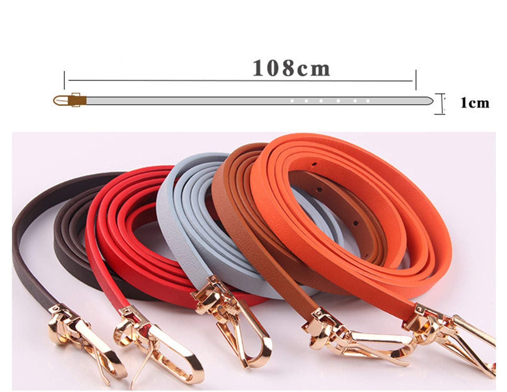 Andongnywell Women's Genuine Leather Skinny Belt - Thin Waist Belt for Dresses, Jeans & Pants - Adjustable Pin Buckle - Solid Color Fashion Accessory for Office, Party & Casual Outfits