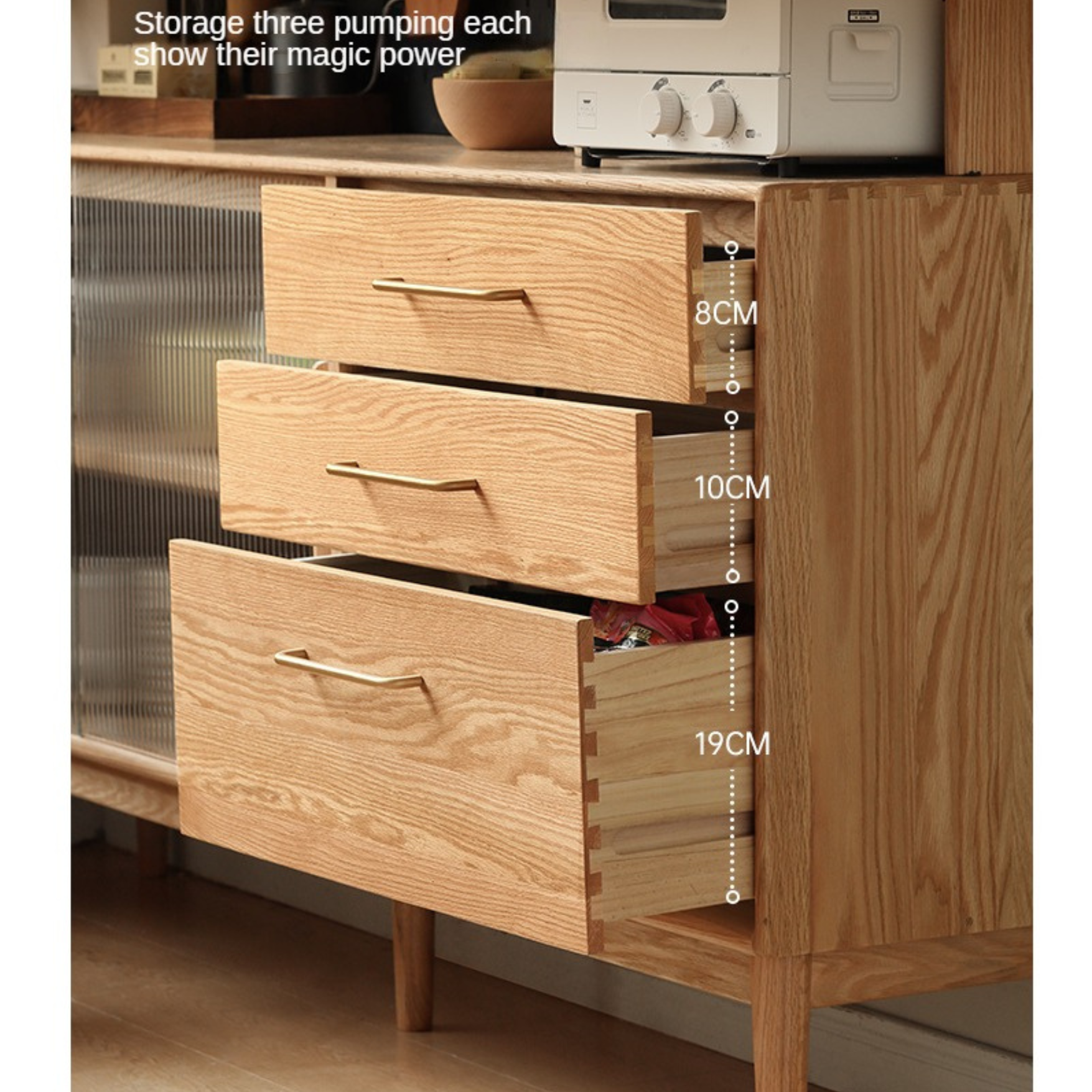 Solid Oak Wood Modern Multifunctional Sideboard - Buffet Cabinet for Dining Room, Living Room Storage & Entryway Organizer