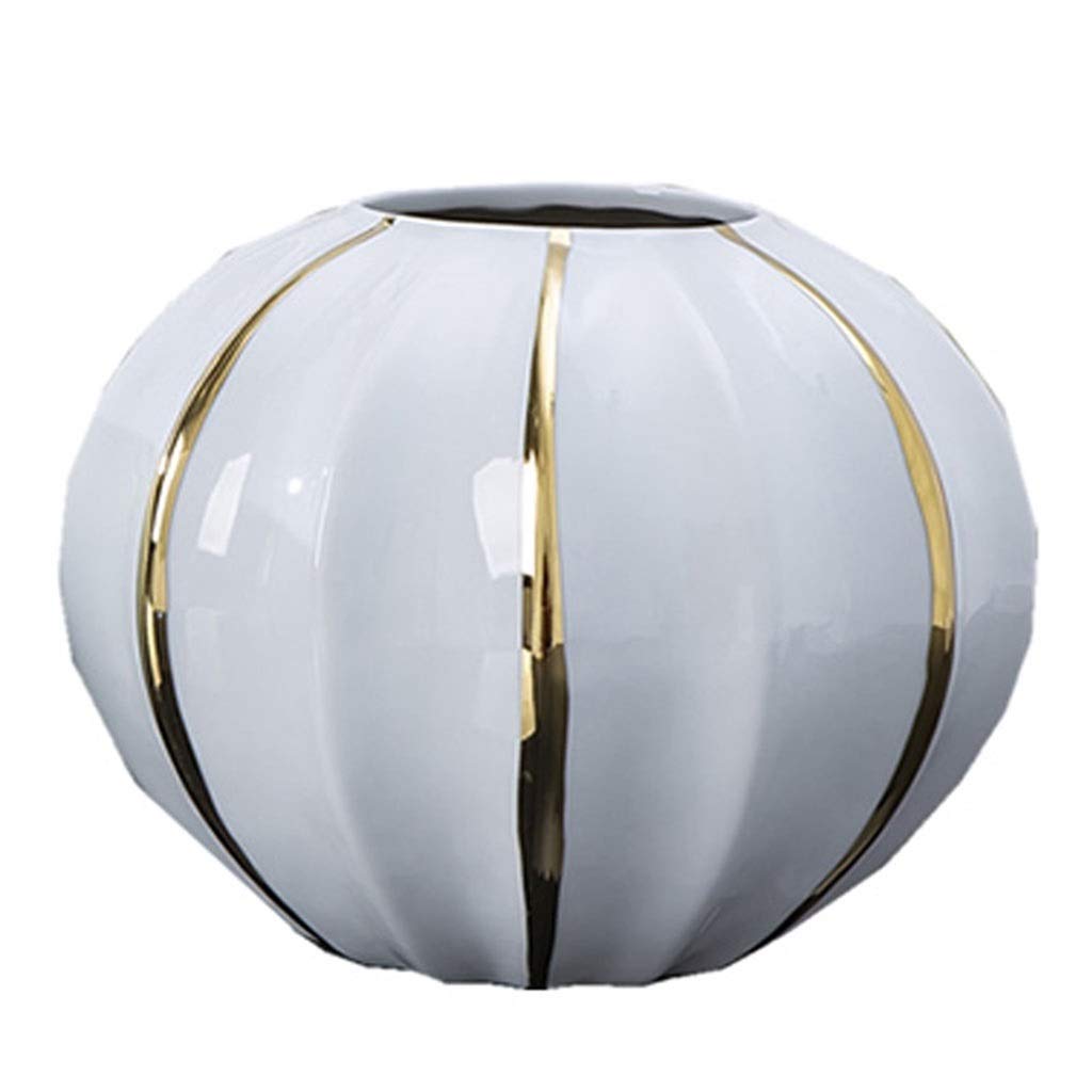 High-Temperature Fired Spherical Ceramic Vase - Nordic Style White Flower Vase with Golden Embellishment for Home Decor (20x23cm) - Perfect for Living Room, Dining Table, and Dried Flower Arrangements