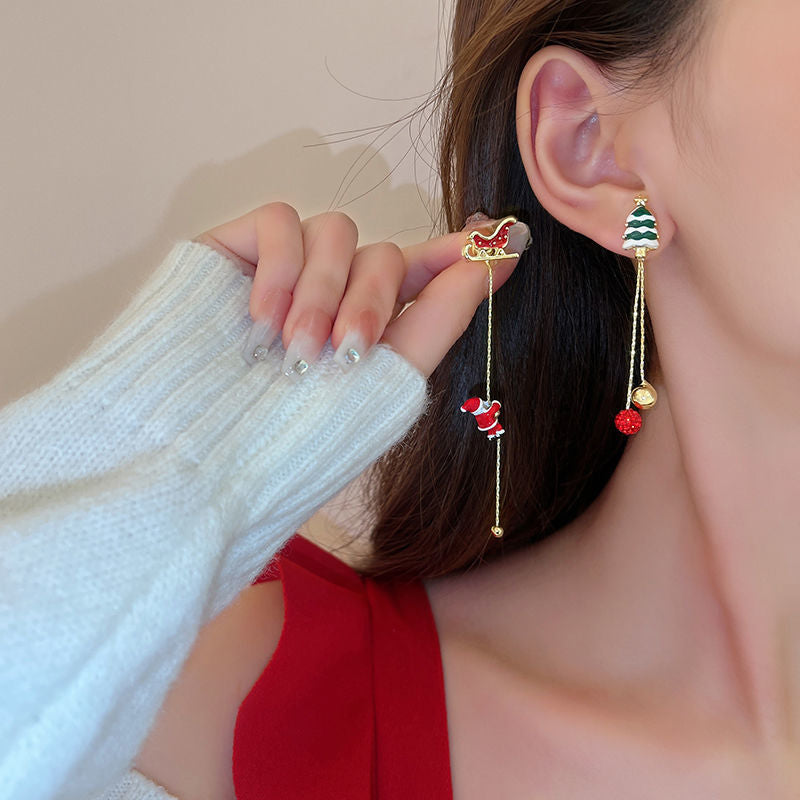Festive Santa Claus Snowman Sleigh Reindeer Tassel Christmas Earrings for Women | Holiday Party Jewelry Gift | Perfect for Xmas Celebrations & Winter Festivities