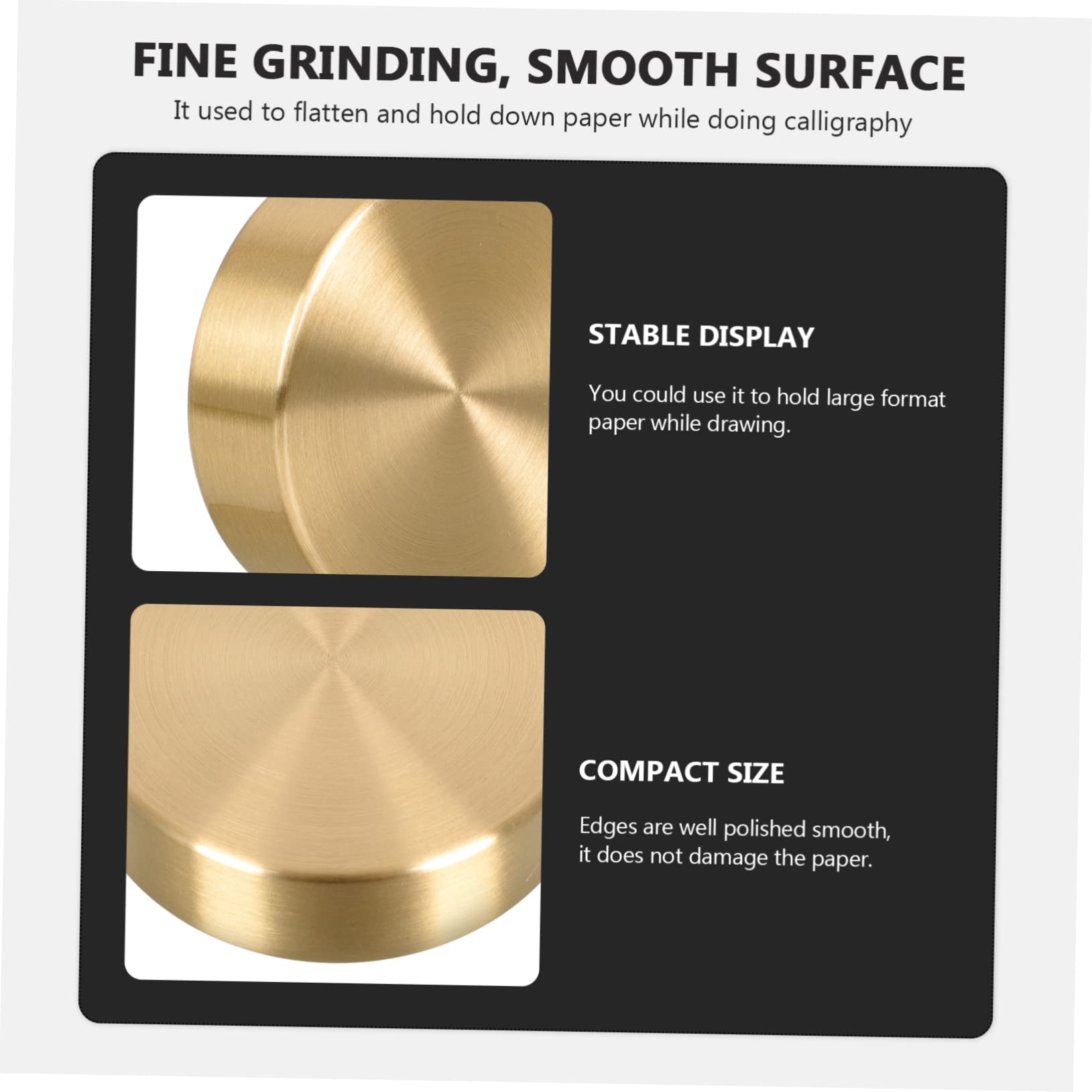 SKISUNO 2-Pack Brass Round Paperweights for Drawing, Painting & Writing - Heavy Duty Metal Paper Holders for Artists, Office & Crafting - Perfect for Drafting Tables, Desks & Studios