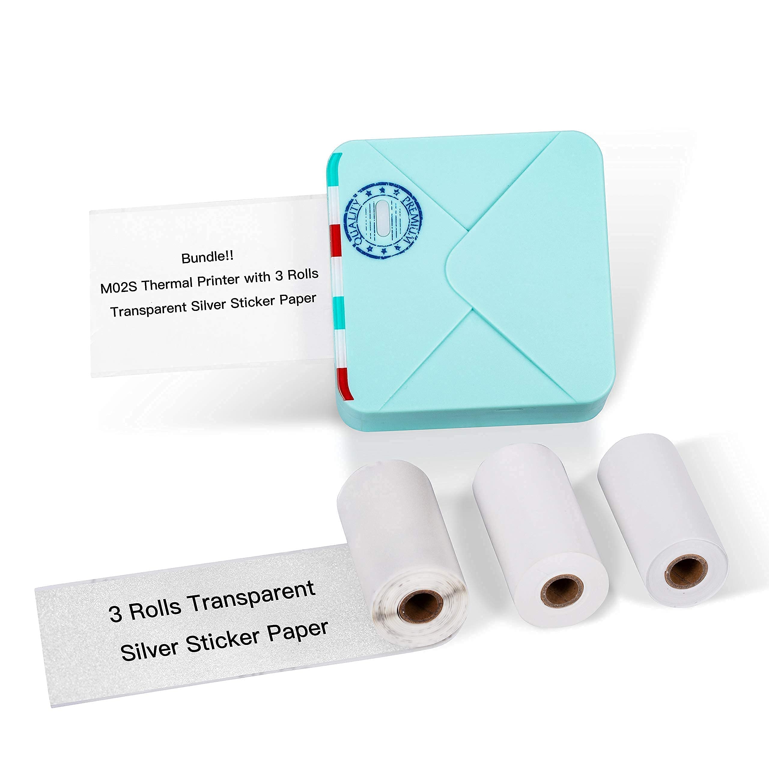 Phomemo M02S Portable Bluetooth Thermal Printer - Compact Photo Printer for iOS & Android with 3 Rolls Transparent White Paper | Perfect for Planning Journals, Study Notes, Art Projects, Office Work & Gift Giving | Ideal for Students, Artists & Professionals On-the-Go