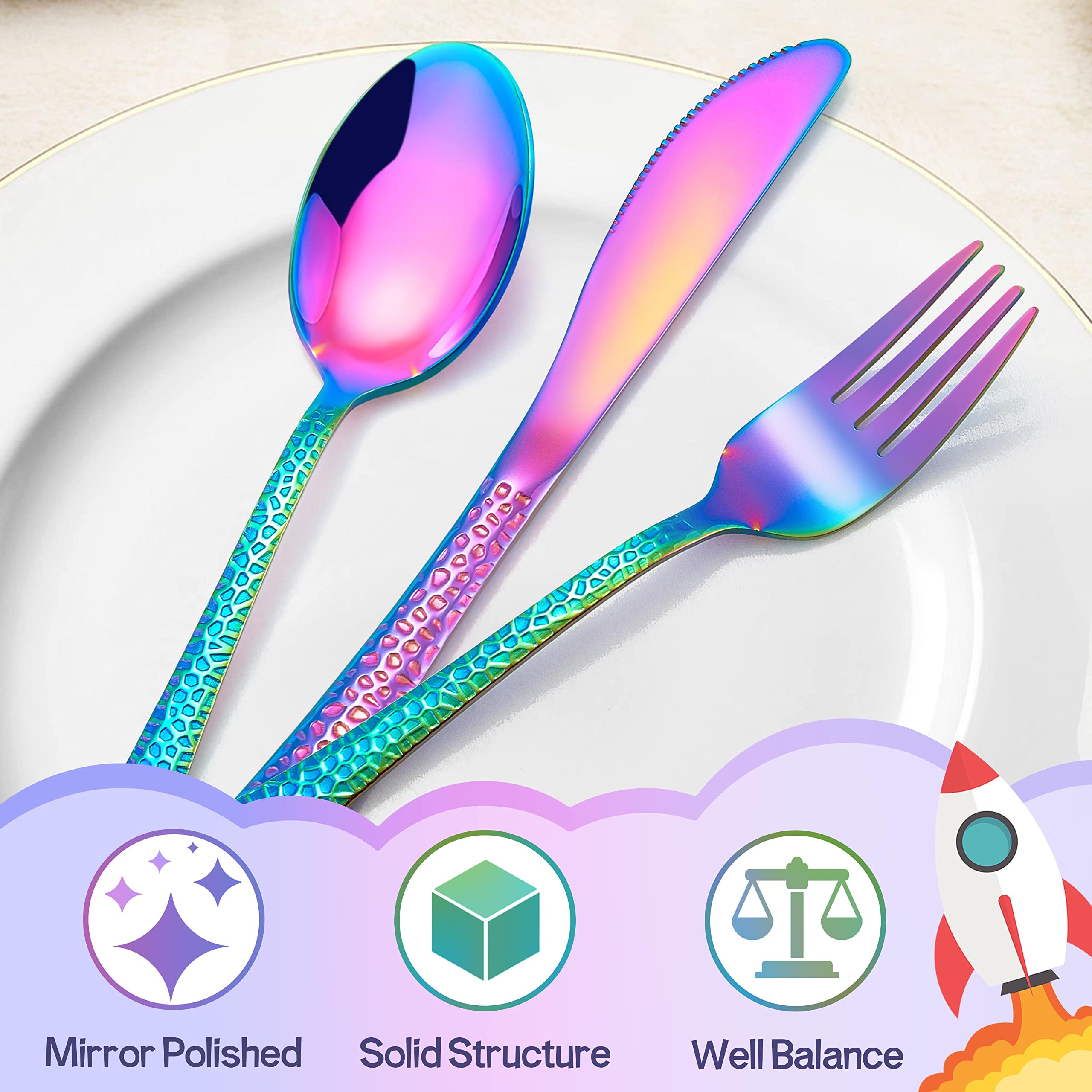 HaWare 9-Piece Stainless Steel Toddler Silverware Set - Kids Flatware with 3 Spoons, 3 Forks & 3 Knives - Hammered Mirror Finish Utensils for Preschoolers - Durable Children's Cutlery for Home, School & Restaurant Use