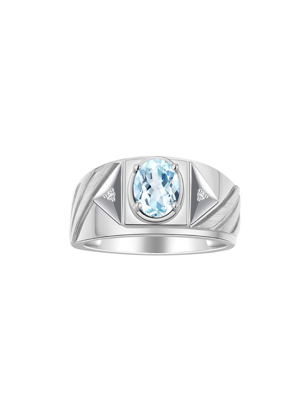 Rylos Men's Sterling Silver Designer Rings - Classic 8x6MM Oval Gemstone & Diamond Accent Birthstone Rings (Sizes 8-13) | Perfect for Weddings, Anniversaries & Gifts