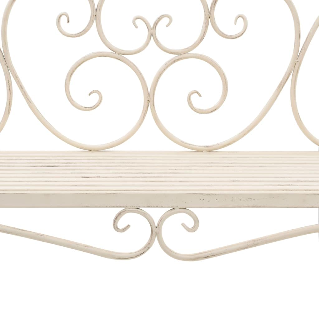 vidaXL Patio Bench - Metal Scrolling Garden Bench with Armrests, Antique White Outdoor Seating for Lawn, Garden, Patio, Porch, Park & Deck - Perfect for Relaxing, Entertaining & Outdoor Decor