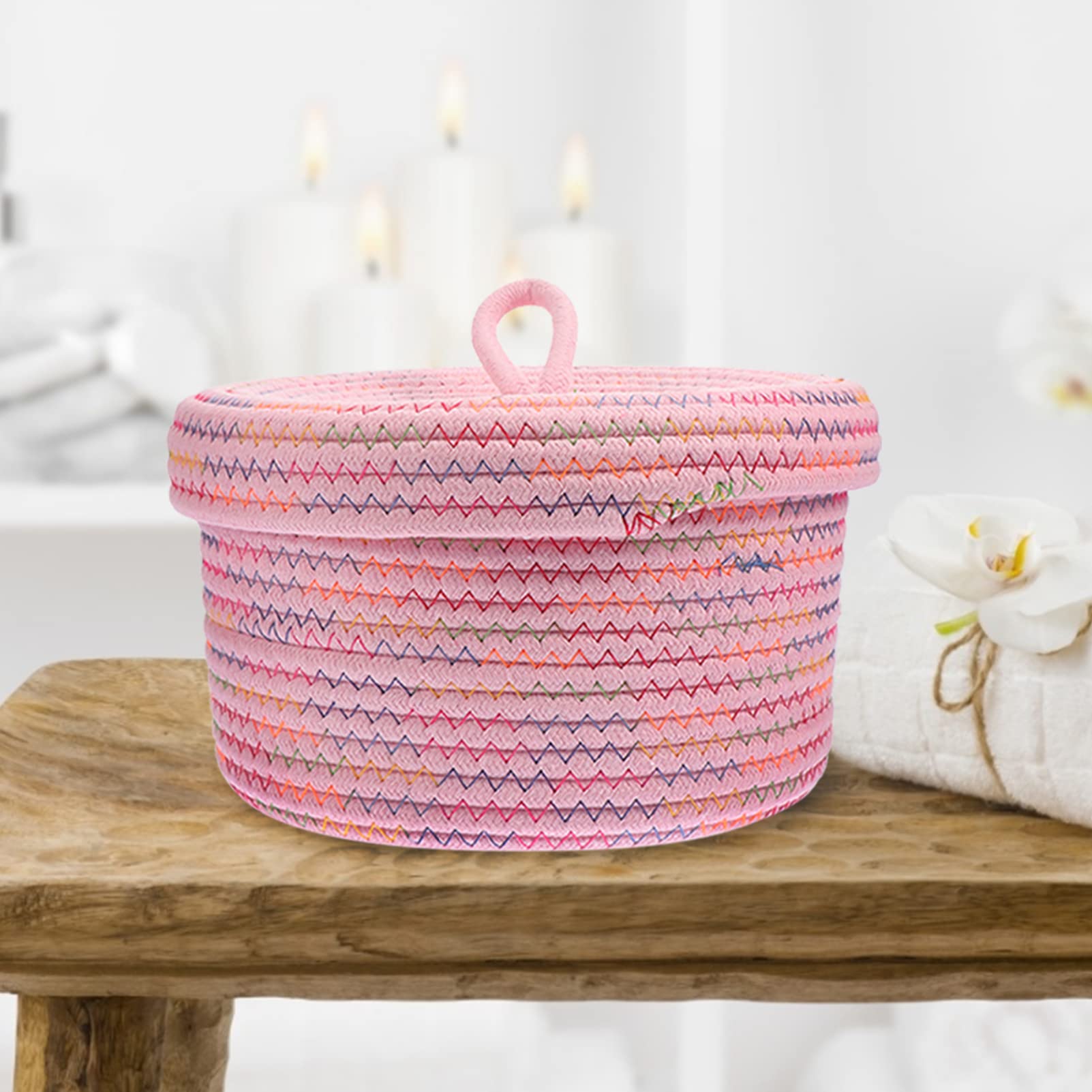 Angoily Mini Woven Basket with Lid - Cotton Rope Storage Organizer for Nursery, Toys & Keys | Home Decor