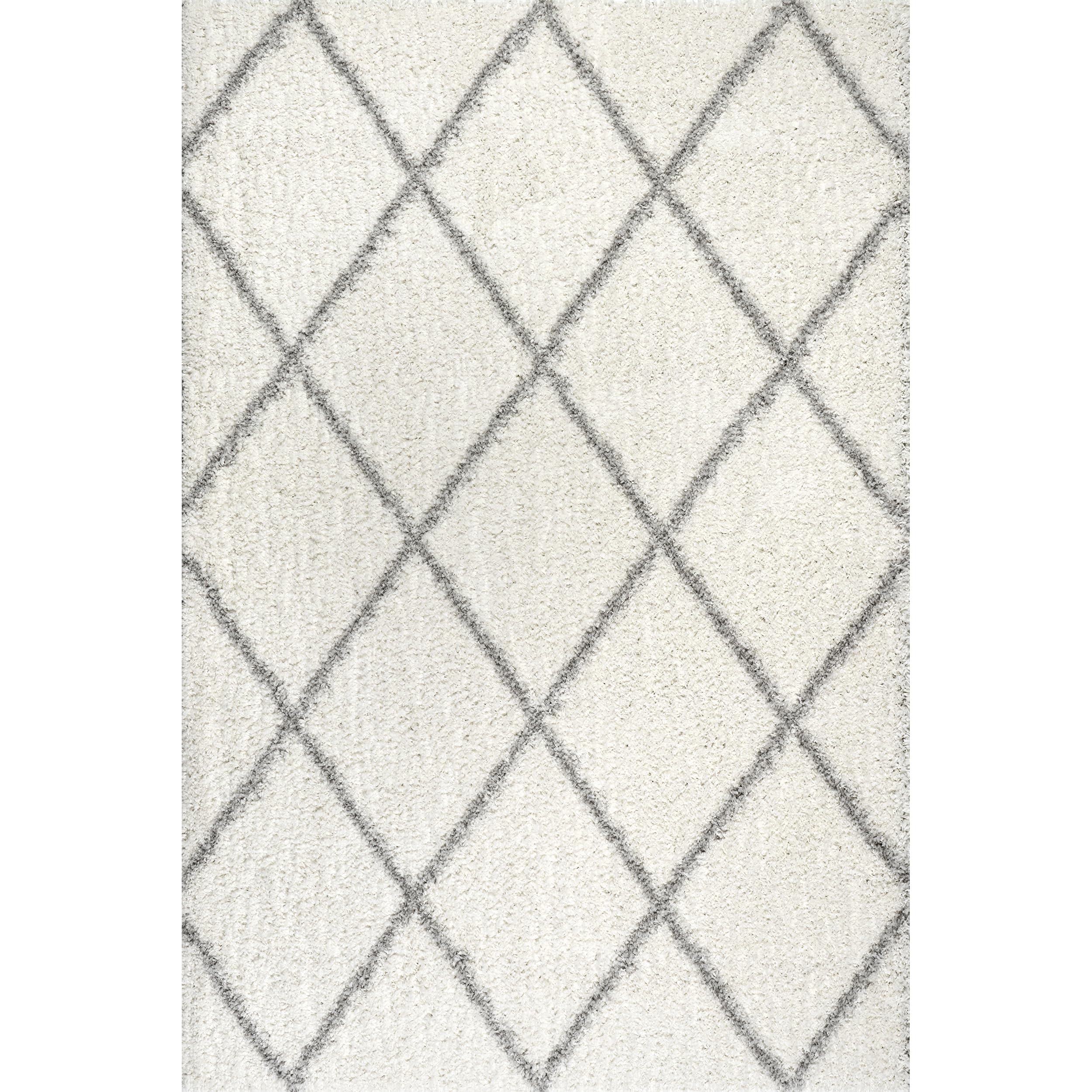 nuLOOM Tess Moroccan Shag Area Rug - 6'x6' Square Soft Plush Modern Contemporary White Grey Rug for Living Room, Bedroom, Dining Room - Cozy Home Decor for Family Gatherings & Relaxation