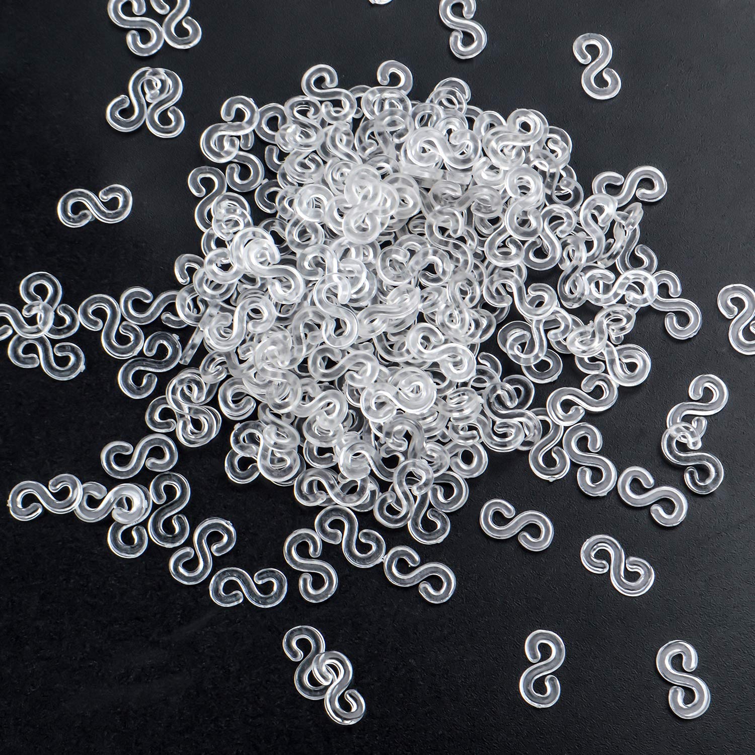 500-Piece Clear S Clips Rubber Band Connectors Kit - Plastic Loom Bands Clips for DIY Bracelet Making, Jewelry Crafting & Kids Art Projects