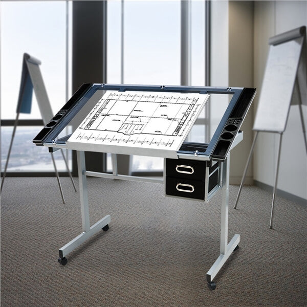 Yaheetech Adjustable Glass Drafting Table - Ergonomic Art Desk for Artists, Painters & Designers - Home Office & Studio Drawing Table with Adjustable Height - Perfect for Sketching, Painting & Architectural Work