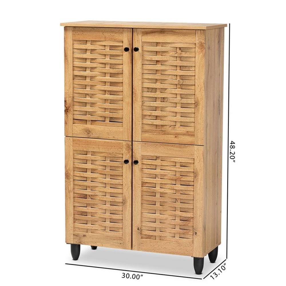 BOWERY HILL Modern Oak Brown Finished Wood 4-Door Shoe Storage Cabinet - Organize Shoes Neatly in Entryway, Closet or Bedroom