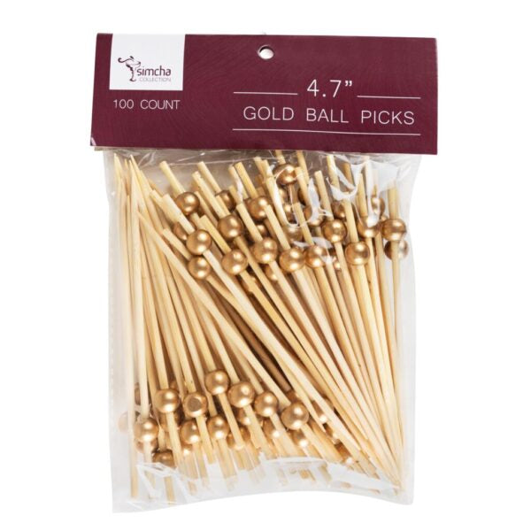 4.7 Inch Bamboo Gold Ball Picks - 100 Count Bulk Pack for Floral Arrangements, Wedding Decor, and DIY Crafts