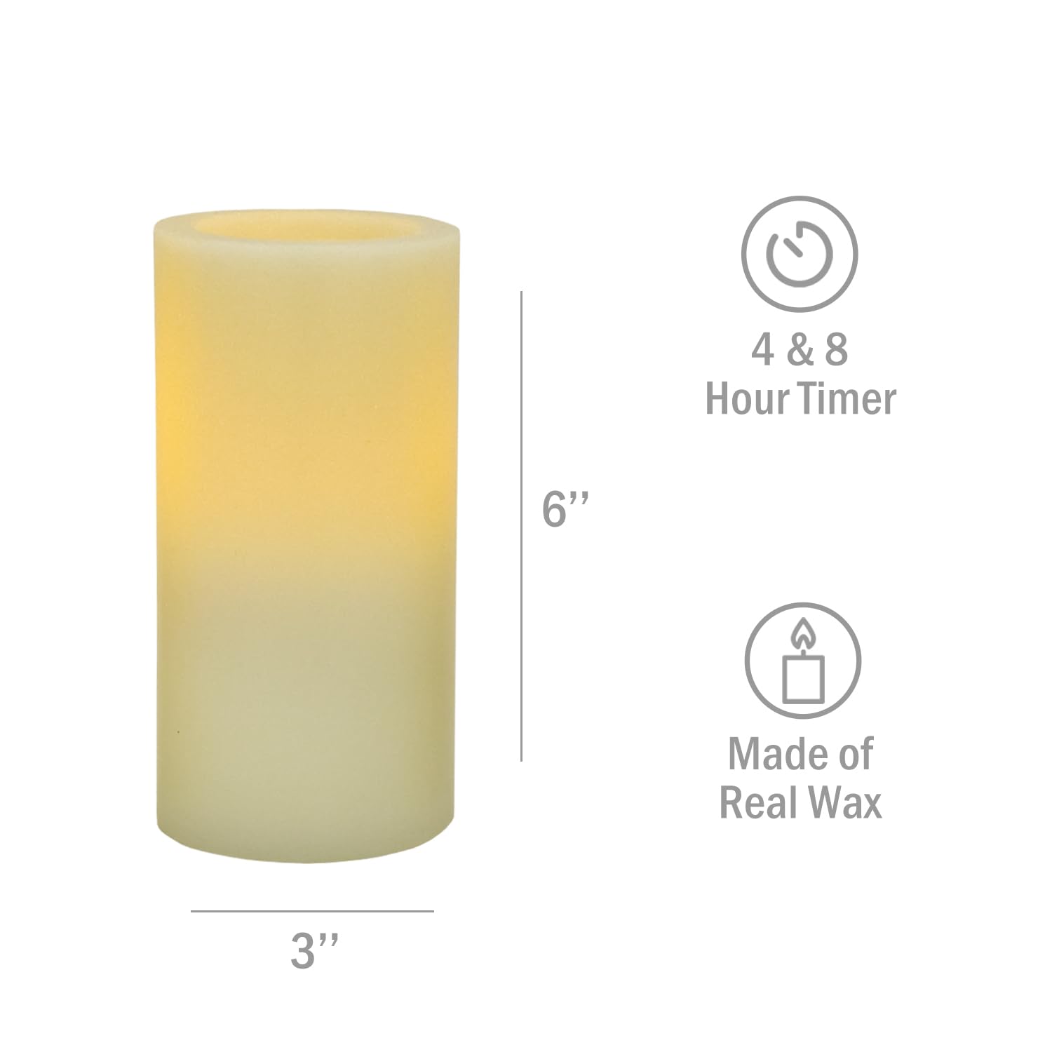 Real Wax Flameless LED Pillar Candles - Ivory Battery Operated Candles with 4/8 Hour Timer & Flickering Flame Effect (3x6 Inch) - Perfect for Home Decor, Weddings, Romantic Dinners and Holiday Centerpieces