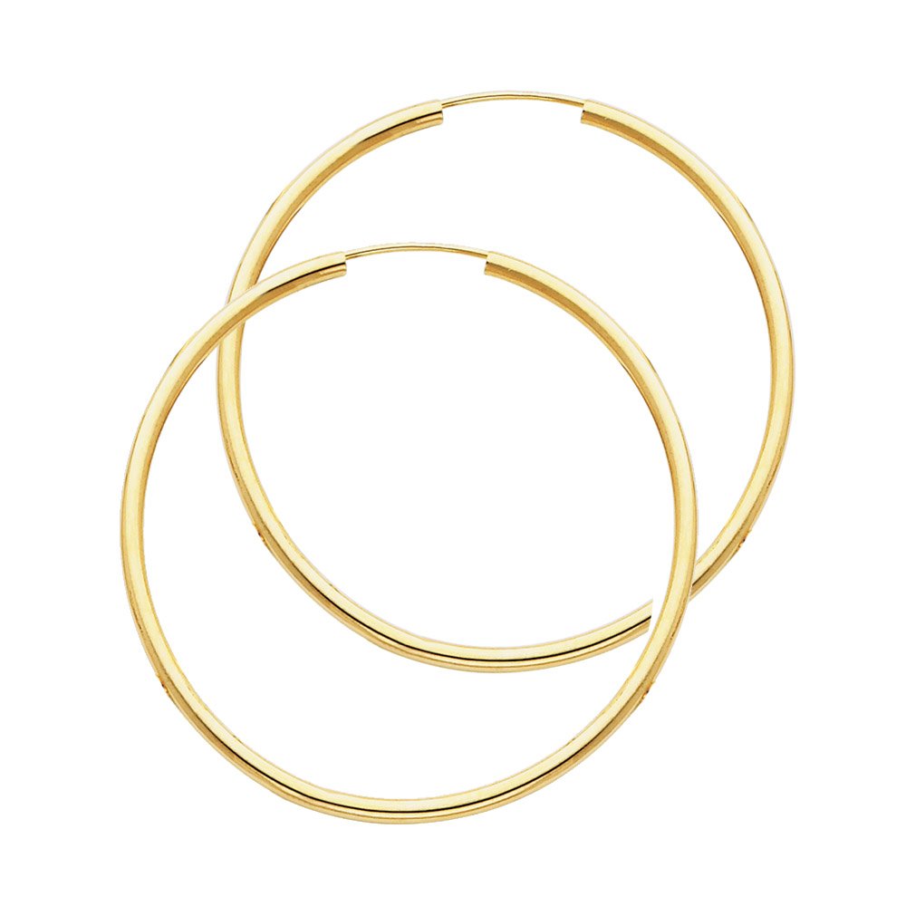 14K Yellow Gold 2mm Thin Endless Hoop Earrings - 9 Size Options for Women | Minimalist Dainty Everyday Jewelry for Work, Date Night & Gifts