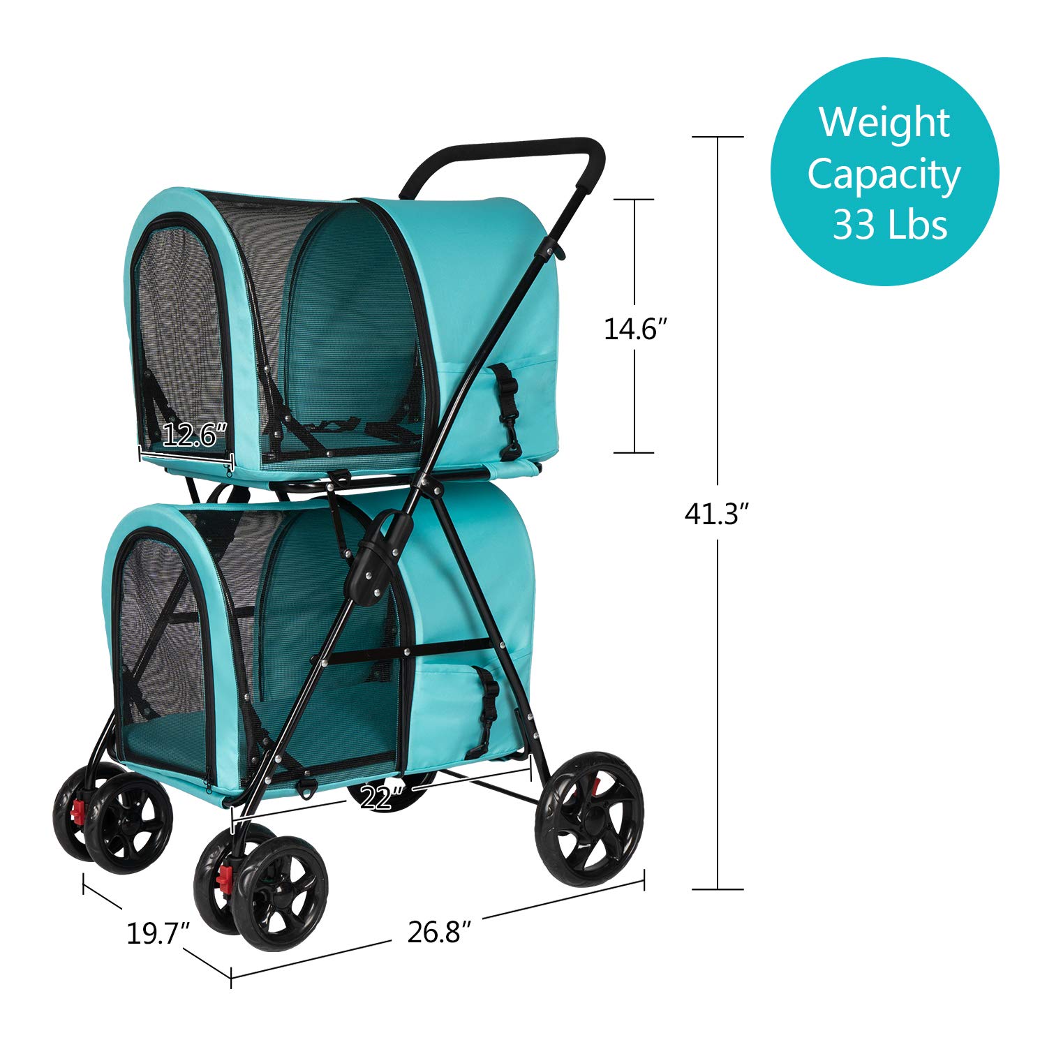 Kinsuite Pet Stroller with Detachable Carrier - Foldable Travel Stroller for Dogs & Cats - Lightweight & Easy to Maneuver - Blue - Perfect for Outdoor Walks, Vet Visits, and Travel Adventures