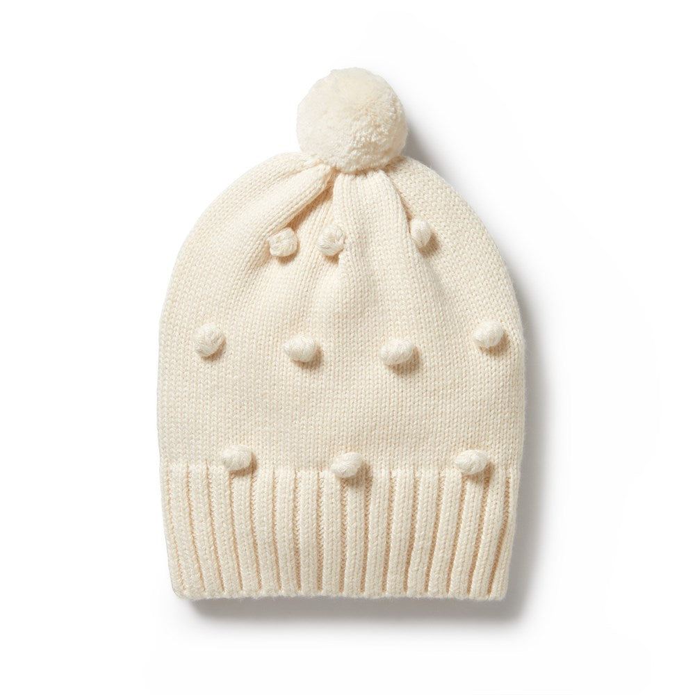 Cozy Ecru Knitted Bauble Hat for Women - Winter Beanie with Pom Pom - Perfect for Cold Weather, Outdoor Activities & Fashion Accessories