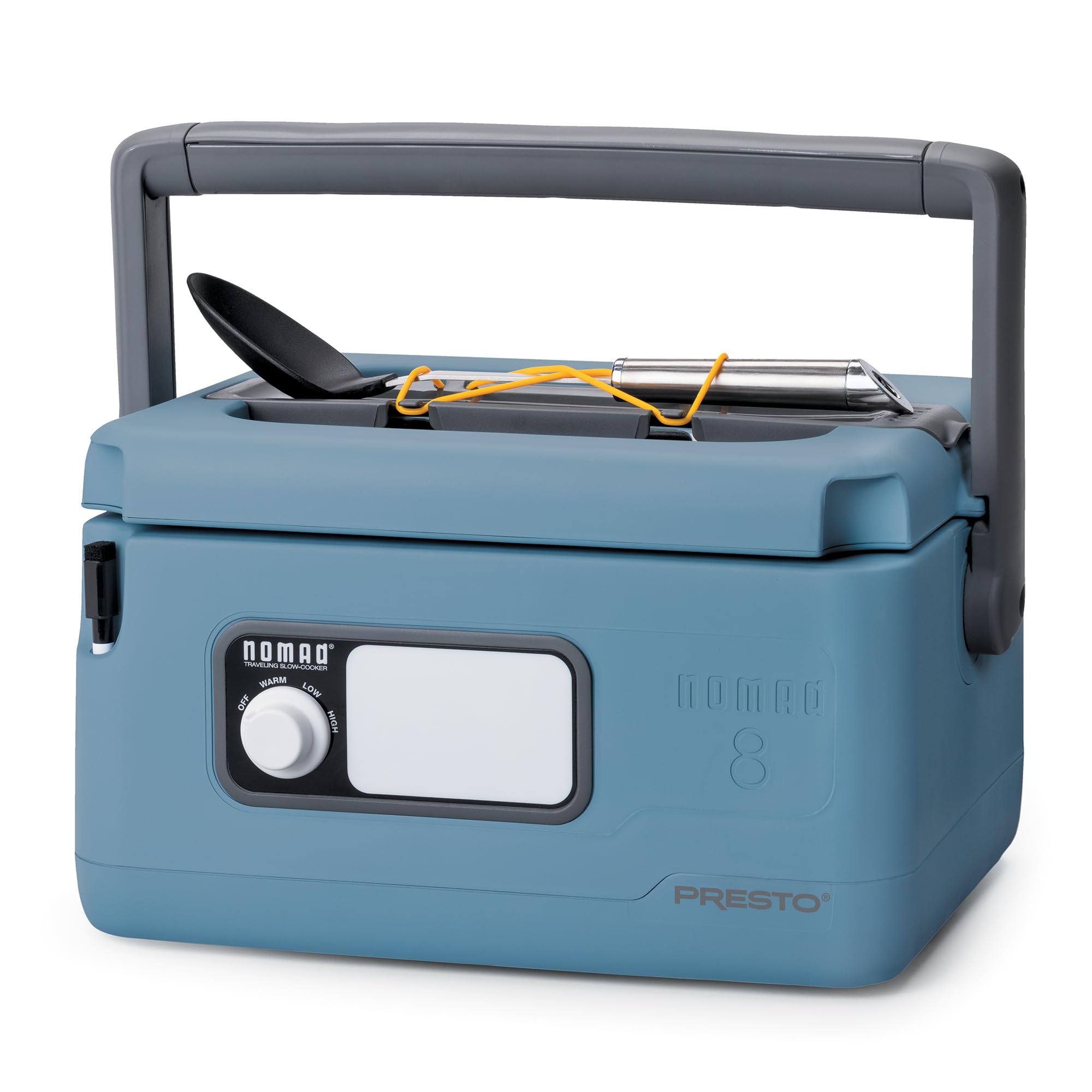 Presto 06017 8-Quart Nomad Traveling Slow Cooker - Portable Blue Slow Cooker for Camping, Road Trips & Family Gatherings | Easy-to-Carry Design with Secure Lid Lock