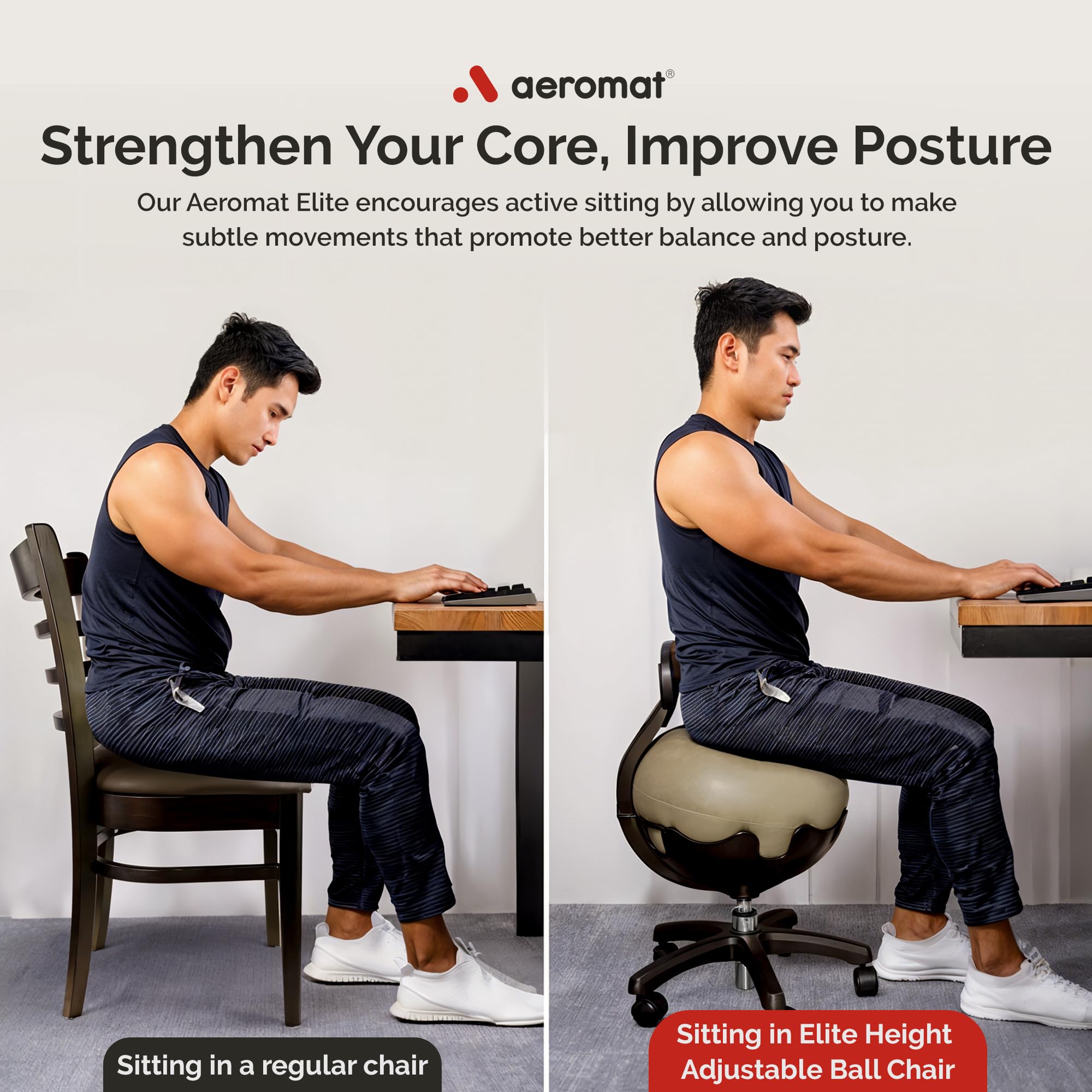 **Aeromat Red Yoga Ball Chair with Back Support - Adjustable Exercise Ball Chair for Office & Home, Ergonomic Balance Ball Chair for Adults - Perfect for Desk Work, Yoga, and Home Fitness**