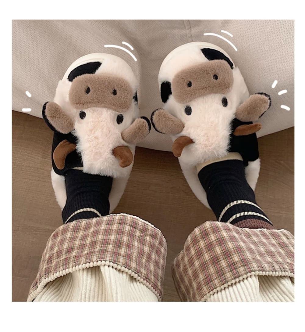 Cozy Cow Print Cotton Slippers for Women & Men - Warm Plush Animal House Shoes for Indoor/Outdoor Winter Wear - Perfect for Home, Office, and Casual Outings