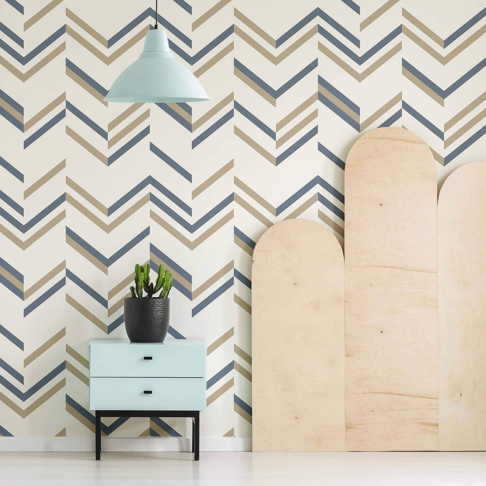Blue Geometric Peel and Stick Removable Wallpaper - Self-Adhesive Decorative Wall Covering for Bedroom, Living Room & Office Decor