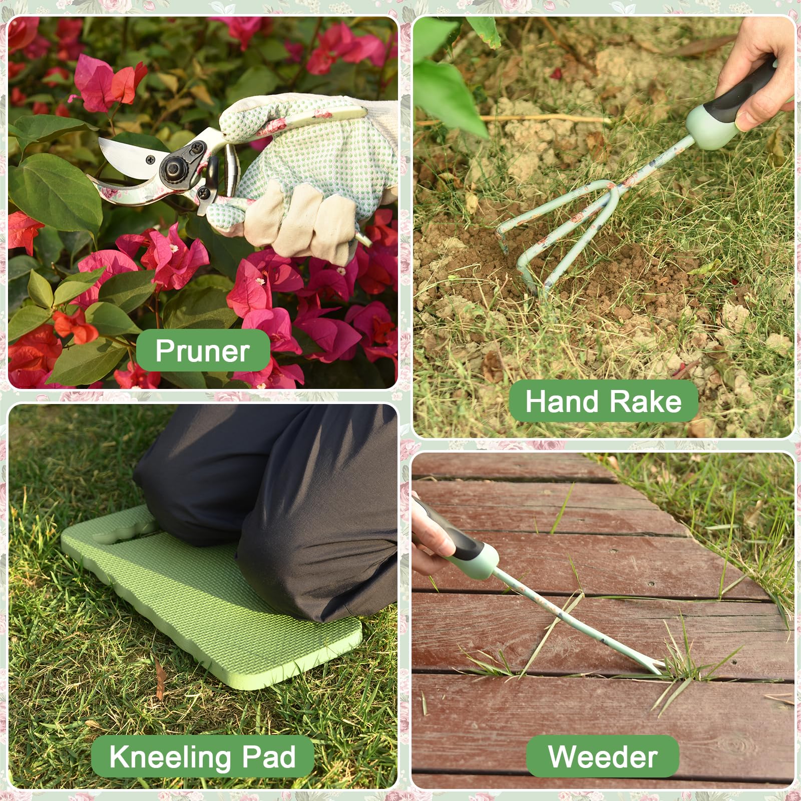 Premium 10-Piece Heavy Duty Gardening Tools Set with Non-Slip Ergonomic Handles - Durable Green Garden Tool Kit with Fashion Organizer Bag - Perfect Gardening Gifts for Women - Ideal for Planting, Weeding & Outdoor Yard Work
