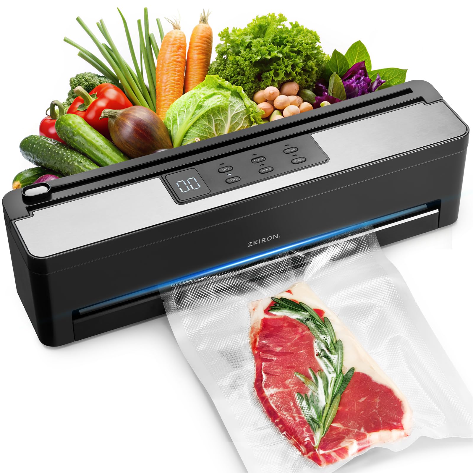 **Multi-Function Vacuum Sealer Machine - 6 Sealing Modes for Meal Prep, Sous Vide, Dry & Moist Foods | Long-Term Food Storage & Freshness Preservation | Includes Wine Saver & 10 Pre-Cut Bags | Ideal for Home Kitchens, Camping & Bulk Food Storage**