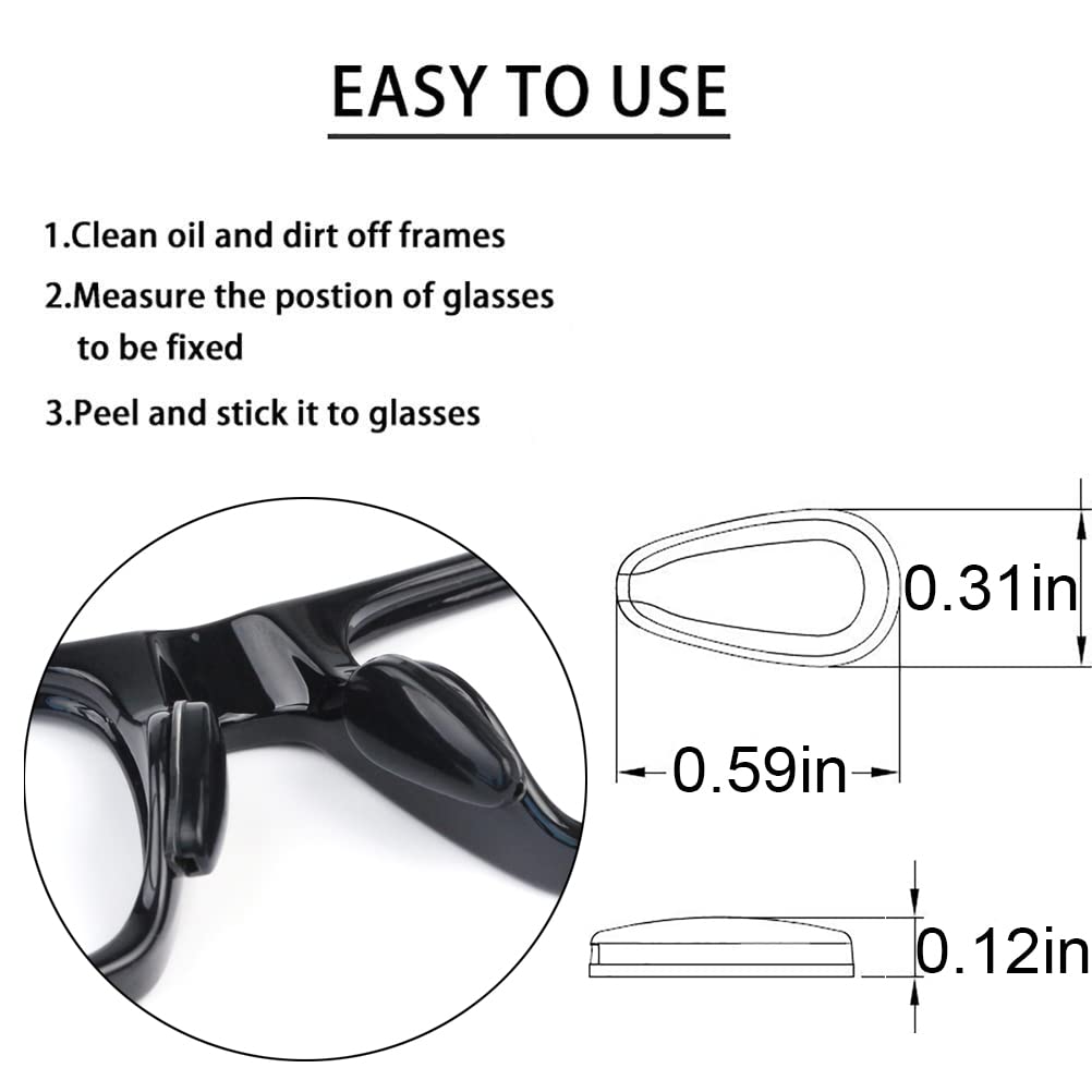 Junsika Soft Silicone Adhesive Nose Pads for Glasses - Anti-Slip, Comfortable Air Chamber Design - Fits Full Plastic Frames - 12 Pairs (Black) - Perfect for Reading, Working & Daily Wear
