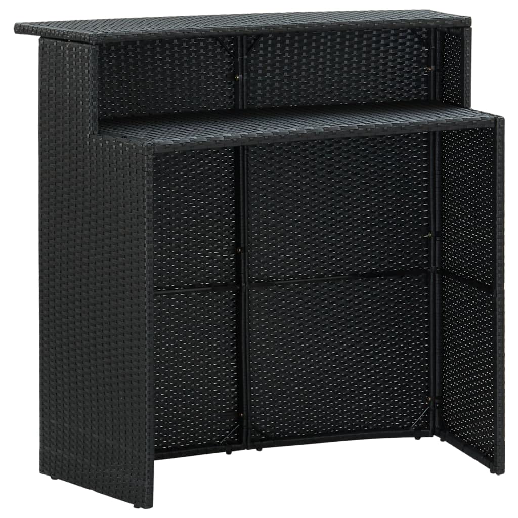 vidaXL 3-Piece Patio Bar Set with Cushions - Outdoor Bar Table & Stools with Footrest - Modern Farmhouse Black Dining Furniture for Backyard, Deck, or Poolside