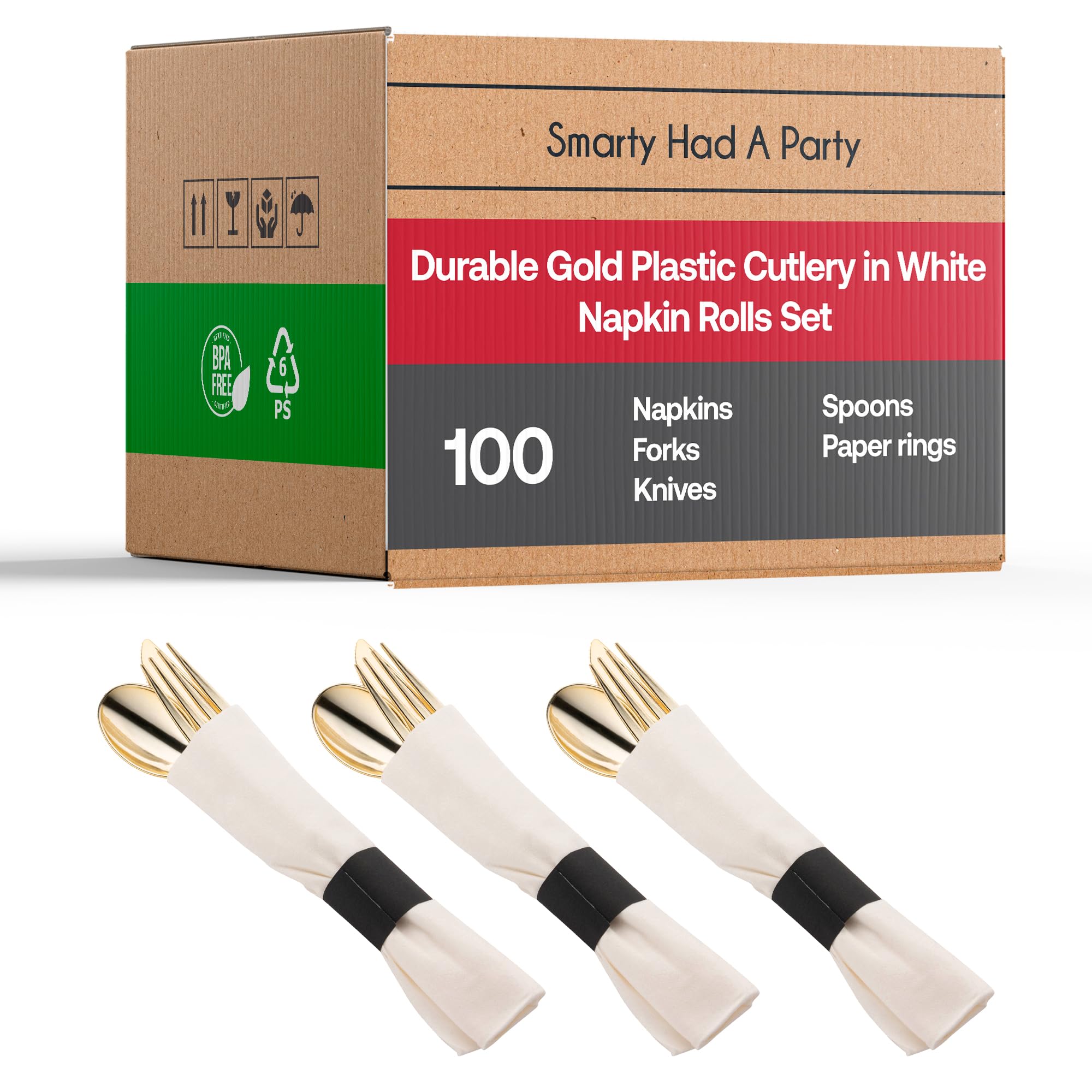 Premium Disposable Plastic Silverware Set - Elegant Gold Cutlery with Pre-Rolled Napkins (Forks, Spoons, Knives) - Bulk Party Supplies for Wedding, Birthday, Catering & Special Events - Perfect for Outdoor Picnics, Office Lunches & Home Entertaining