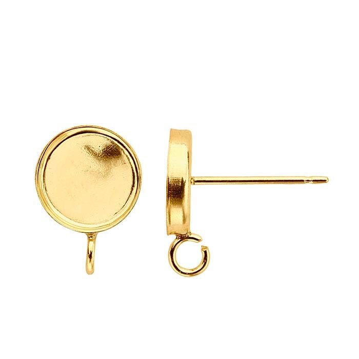 14K/20K Yellow Gold Filled Round Cabochon Post Earrings (6mm-10mm) with Open Ring Setting - Stud Earring Mountings for Gemstones - Perfect for DIY Jewelry Making & Gift Giving