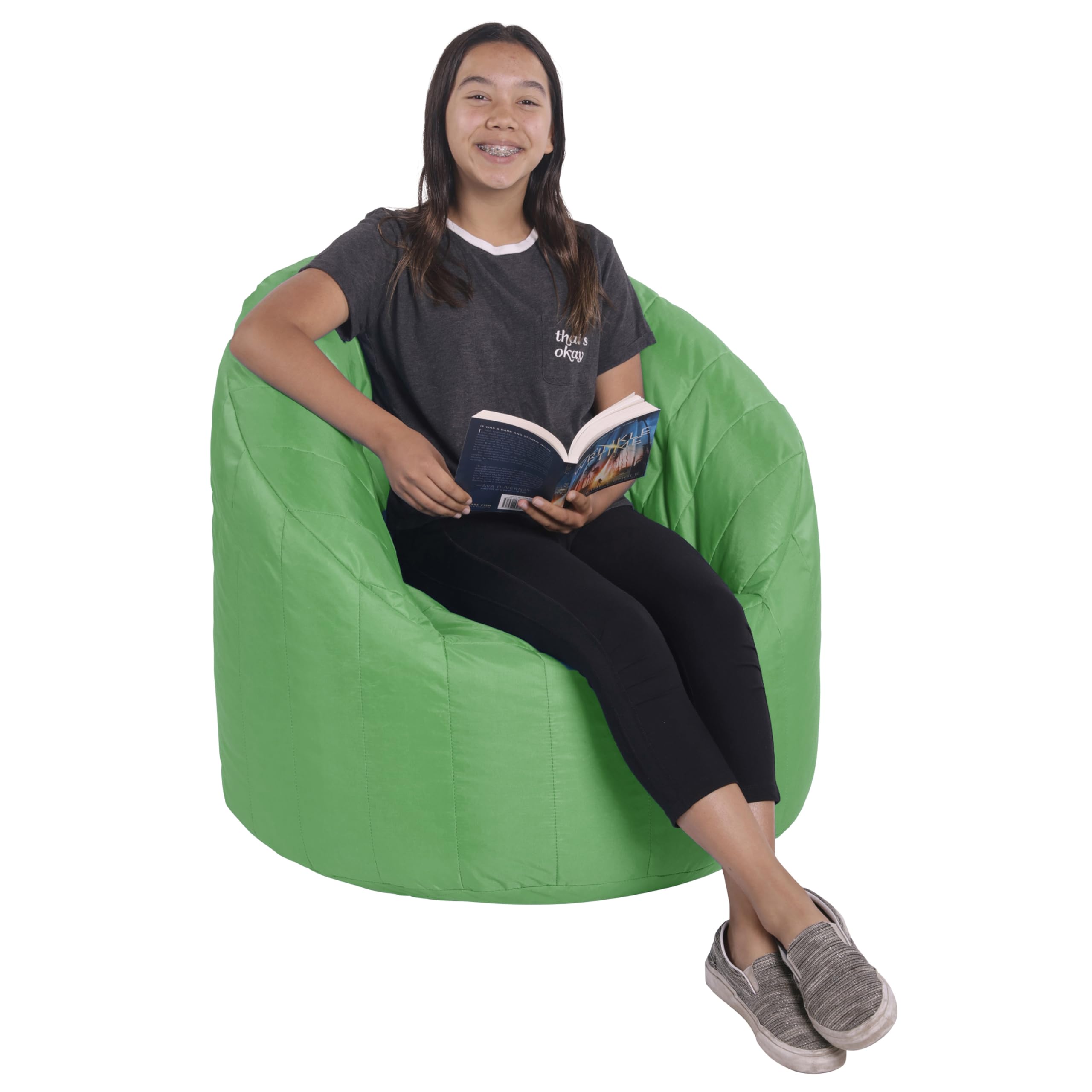 FDP Cali Seashell Bean Bag Chair - Durable, Water-Resistant Oxford Nylon Cover for Kids, Teens & Adults | Tear-Resistant, Easy-Carry Handle | Perfect for Living Rooms, Dorms, Gaming Rooms & Outdoor Use - Grassy Green