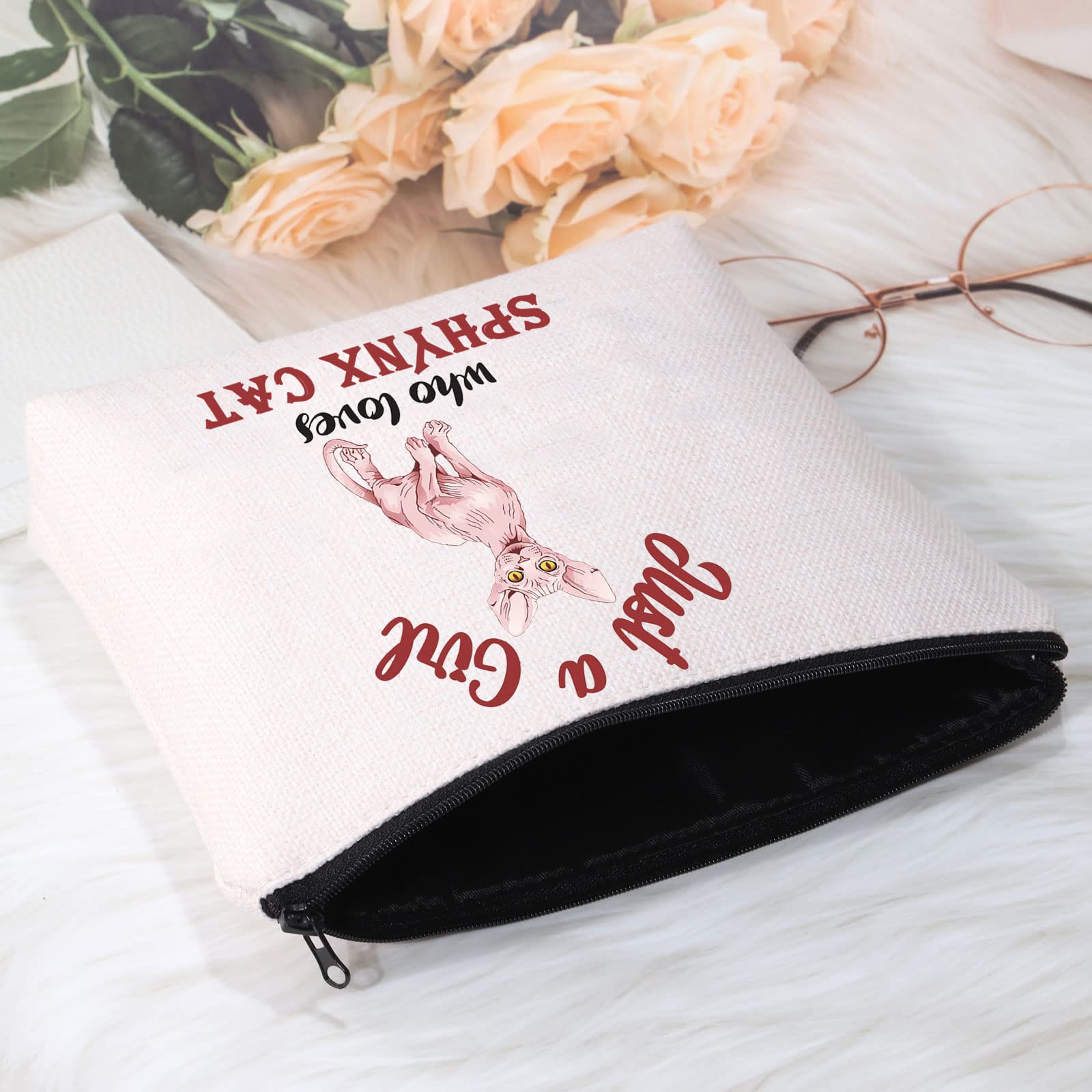 POFULL Sphynx Cat Lover Cosmetic Bag - Hairless Cat Owner Gift for Women, Perfect for Travel & Makeup Storage | Cute Sphynx Cat Themed Makeup Pouch for Cat Enthusiasts
