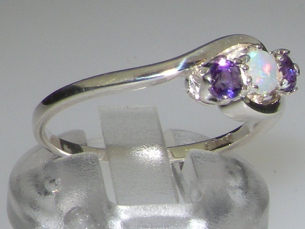 925 Sterling Silver Women's Engagement Ring with Natural Opal & Amethyst - Elegant Jewelry for Weddings, Anniversaries & Special Occasions