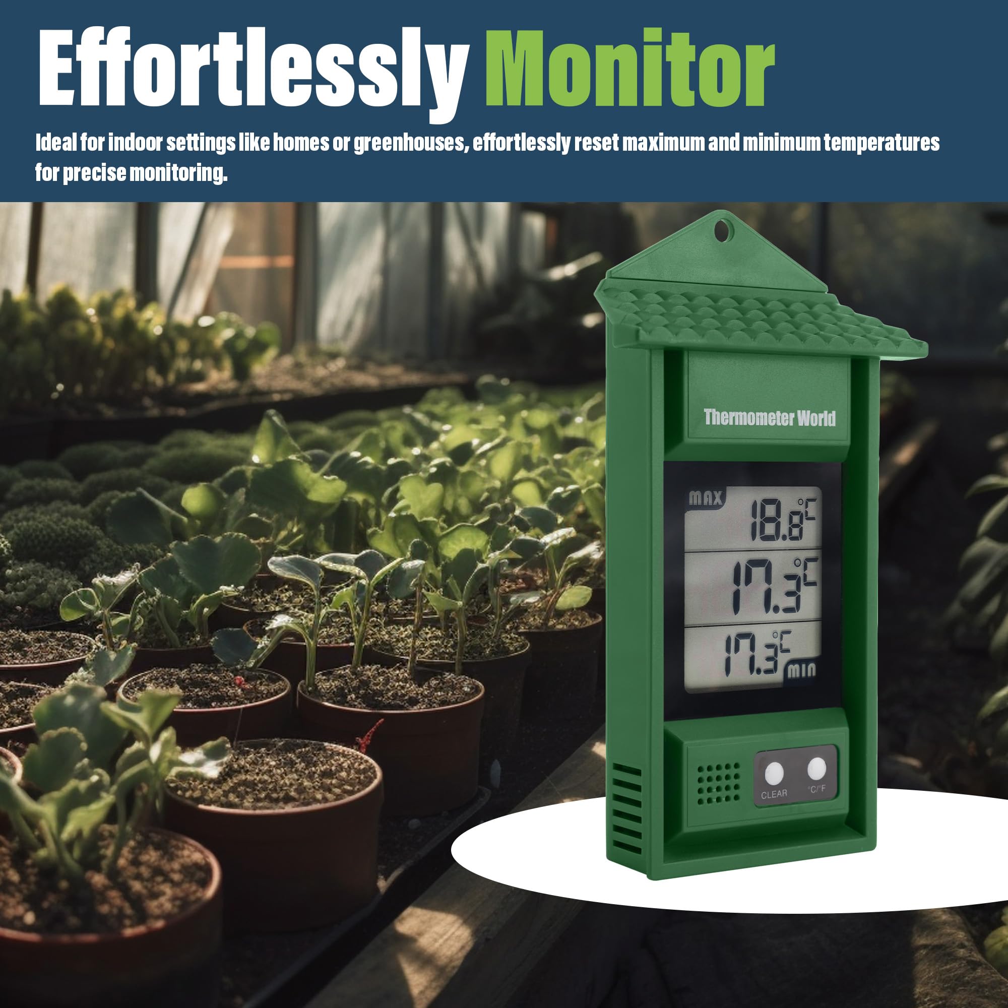 Digital Greenhouse Thermometer with Max/Min Memory - Accurate Hi-Lo Temperature Monitor for Indoor/Outdoor Greenhouses - Perfect for Plant Growth, Hydroponics & Gardening Accessories
