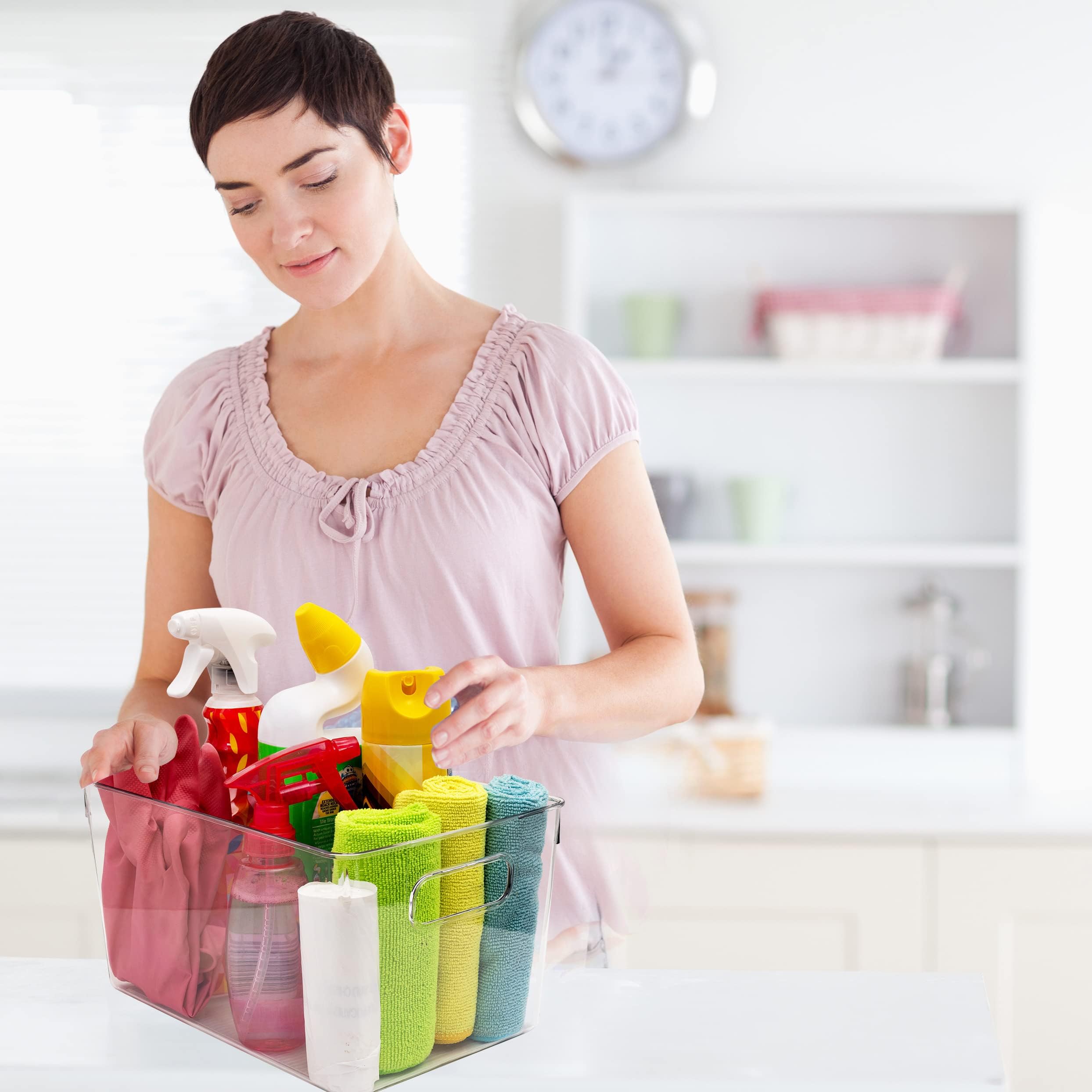 Clear Plastic Storage Bins & Organizers - Airtight Kitchen, Pantry, Fridge, Freezer, Bathroom & Cabinet Storage Containers for Food, Spices, Toiletries & Home Organization (Set of 6) - Perfect for Meal Prep, Decluttering & Space Saving