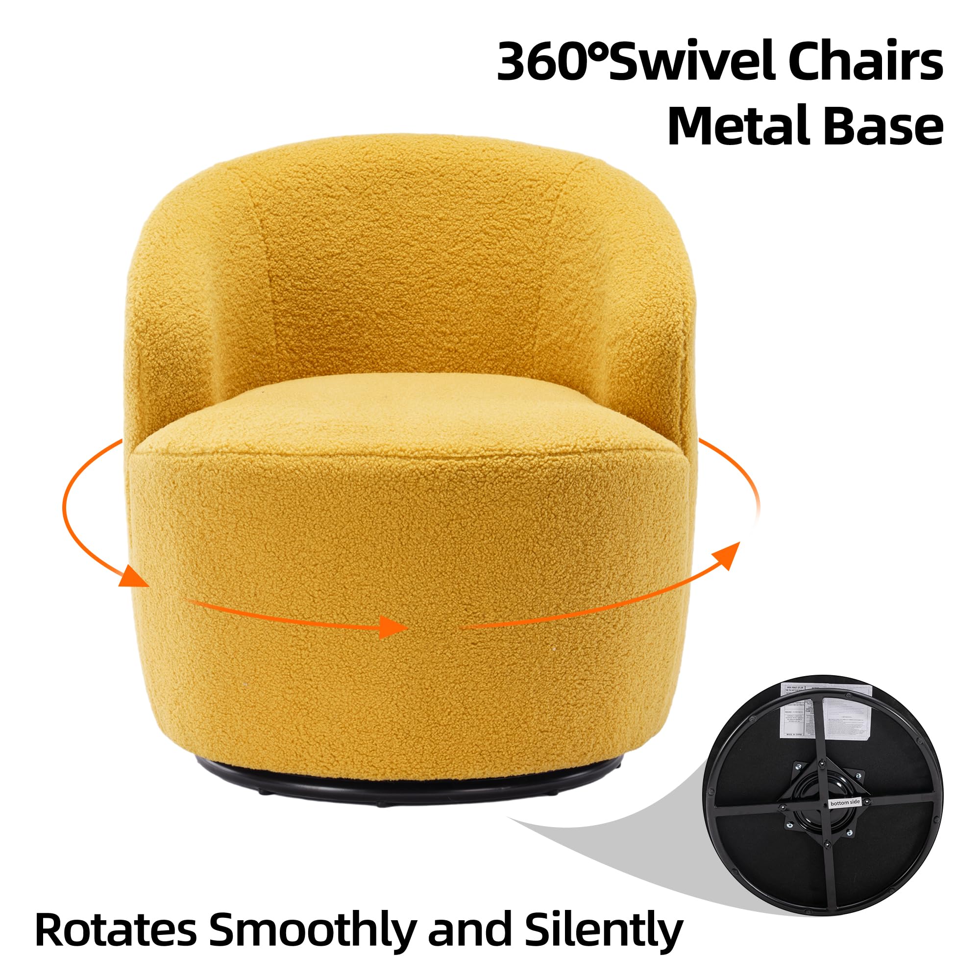 Homtique Small Swivel Barrel Chair - 360 Degree Rotating Comfy Round Club Chair with Boucle Fabric for Living Room, Bedroom, Apartment & Hotel (Teddy Yellow) | Perfect Accent Chair for Lounge, Reading Nook or Office Space
