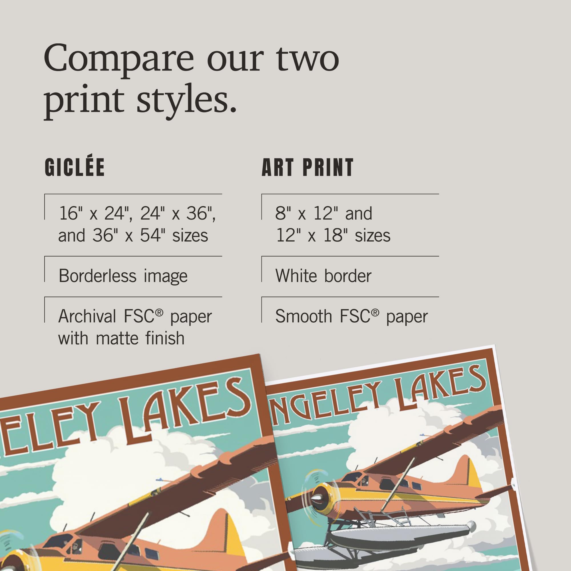 Lantern Press 16x24 Inch Giclee Art Print - Rangeley Lakes Maine Landscape with Float Plane & Fisherman - Wall Decor for Living Room, Office & Cabin