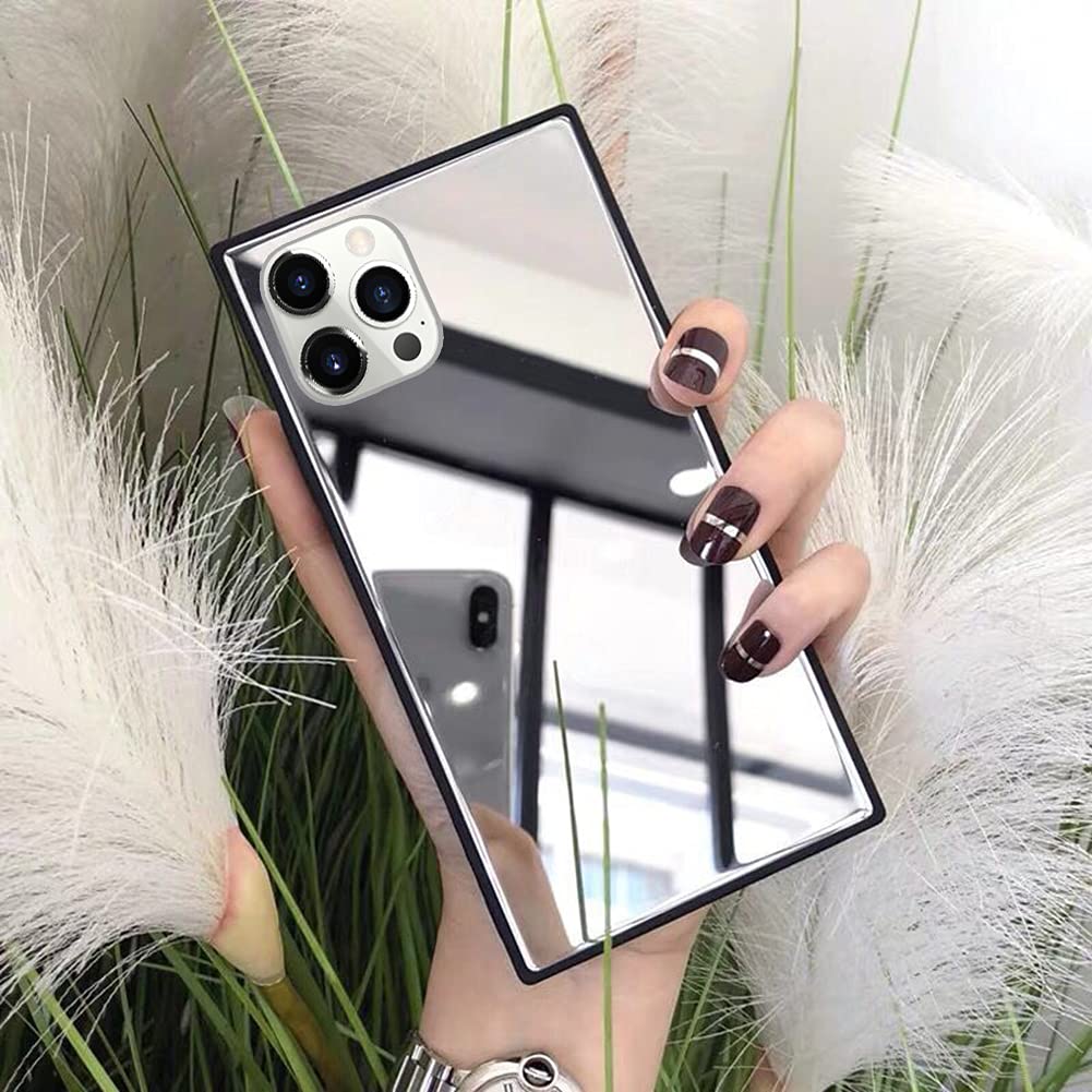 LUVI Luxury Glossy Glass Mirror Back iPhone 12 Pro Max Case - 6.7 Inch Cute Makeup Mirror Phone Cover for Women & Girls (Silver) | Perfect for Selfies, Makeup Touch-Ups & Stylish Protection