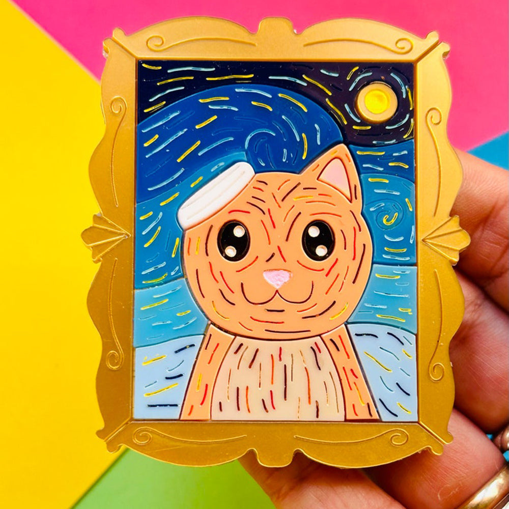 Makokot Design Post-Impressionism Style Cat Acrylic Brooch - Unique Art Collection for Cat Lovers - Perfect Gift for Pet Owners & Art Enthusiasts