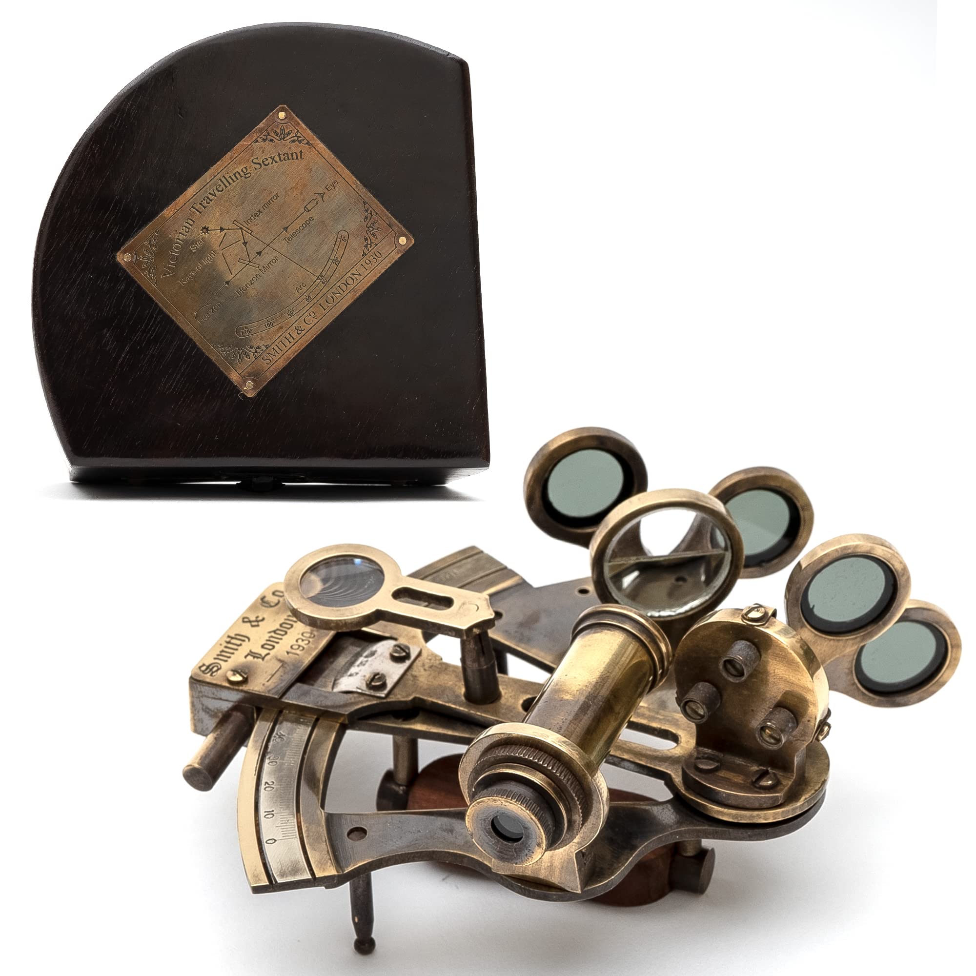 Vintage Smith & Co. London Solid Brass 4-Inch Nautical Sextant - Precision Navigation & Astronomy Instrument, Unique Gift & Home Decor for Sailors, Collectors & Vintage Enthusiasts | Perfect for Marine Navigation, Celestial Observation & Antique-Themed Interior Design